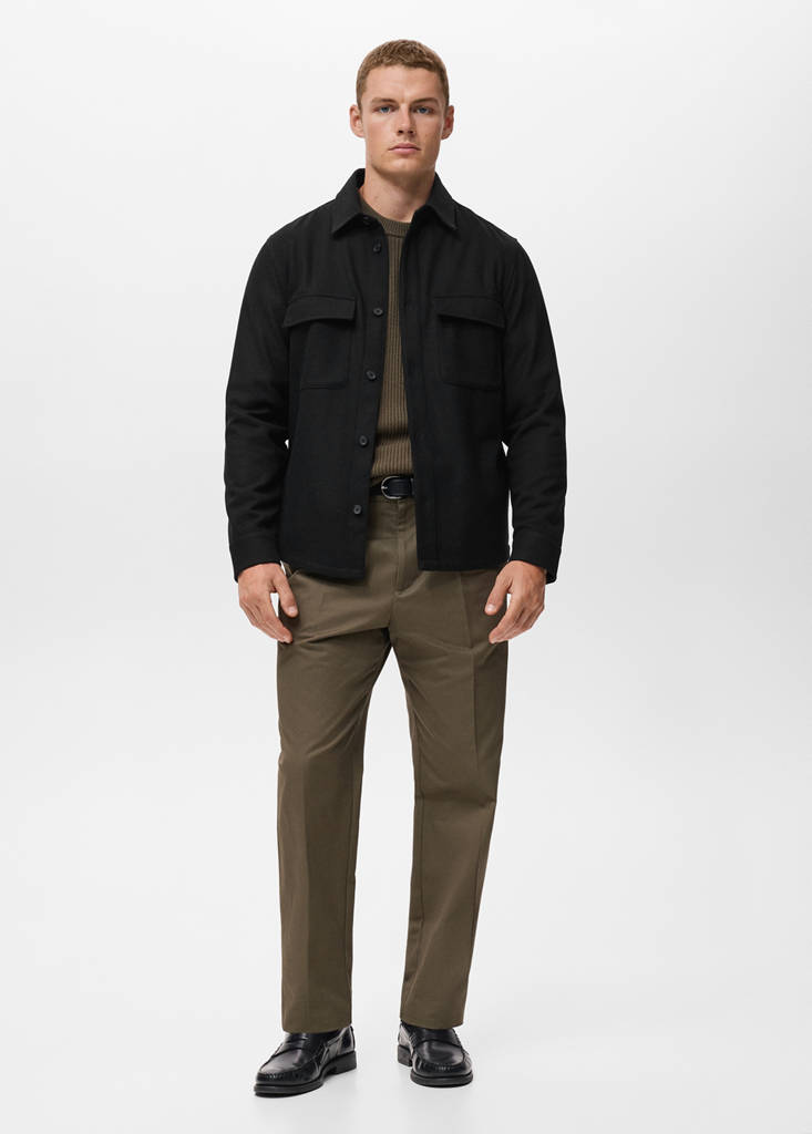 Wool overshirt with pockets — Black