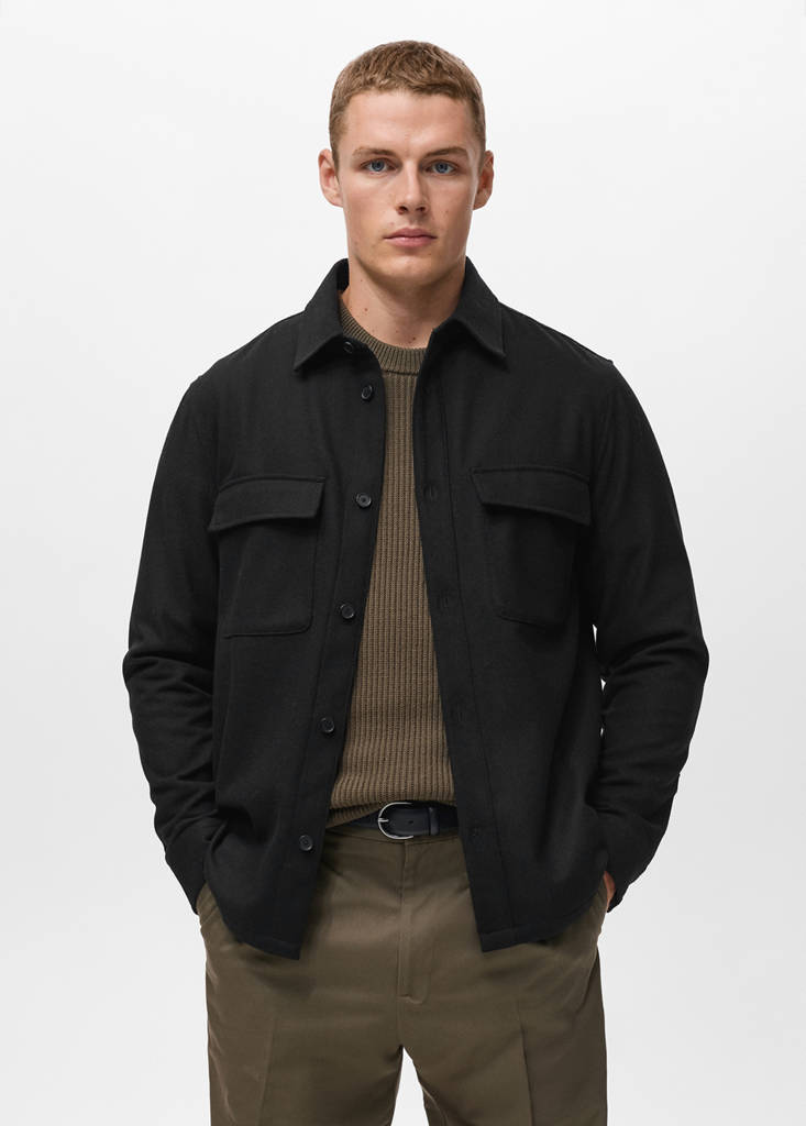 Wool overshirt with pockets — Black