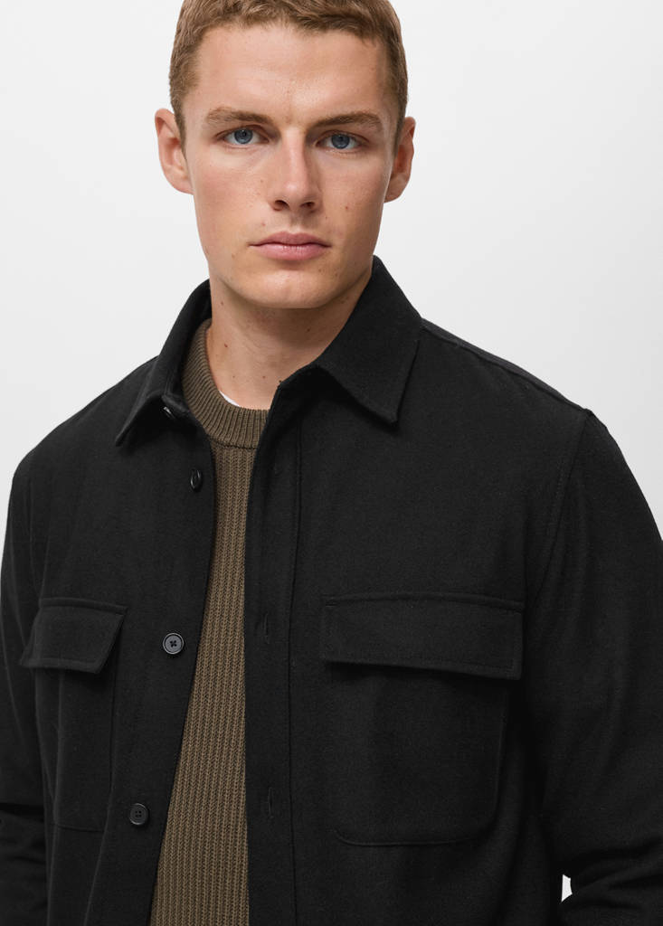 Wool overshirt with pockets — Black