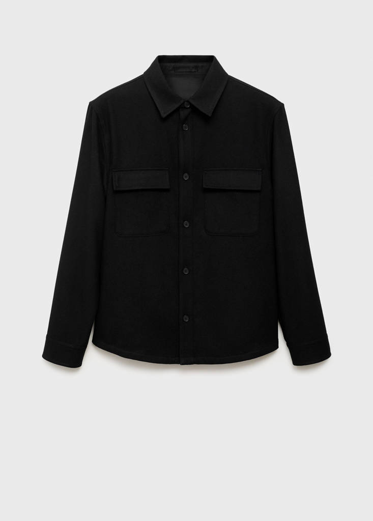 Wool overshirt with pockets — Black
