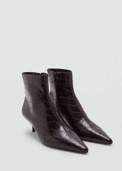 Croc-effect pointed-toe ankle boots — Chocolate 4
