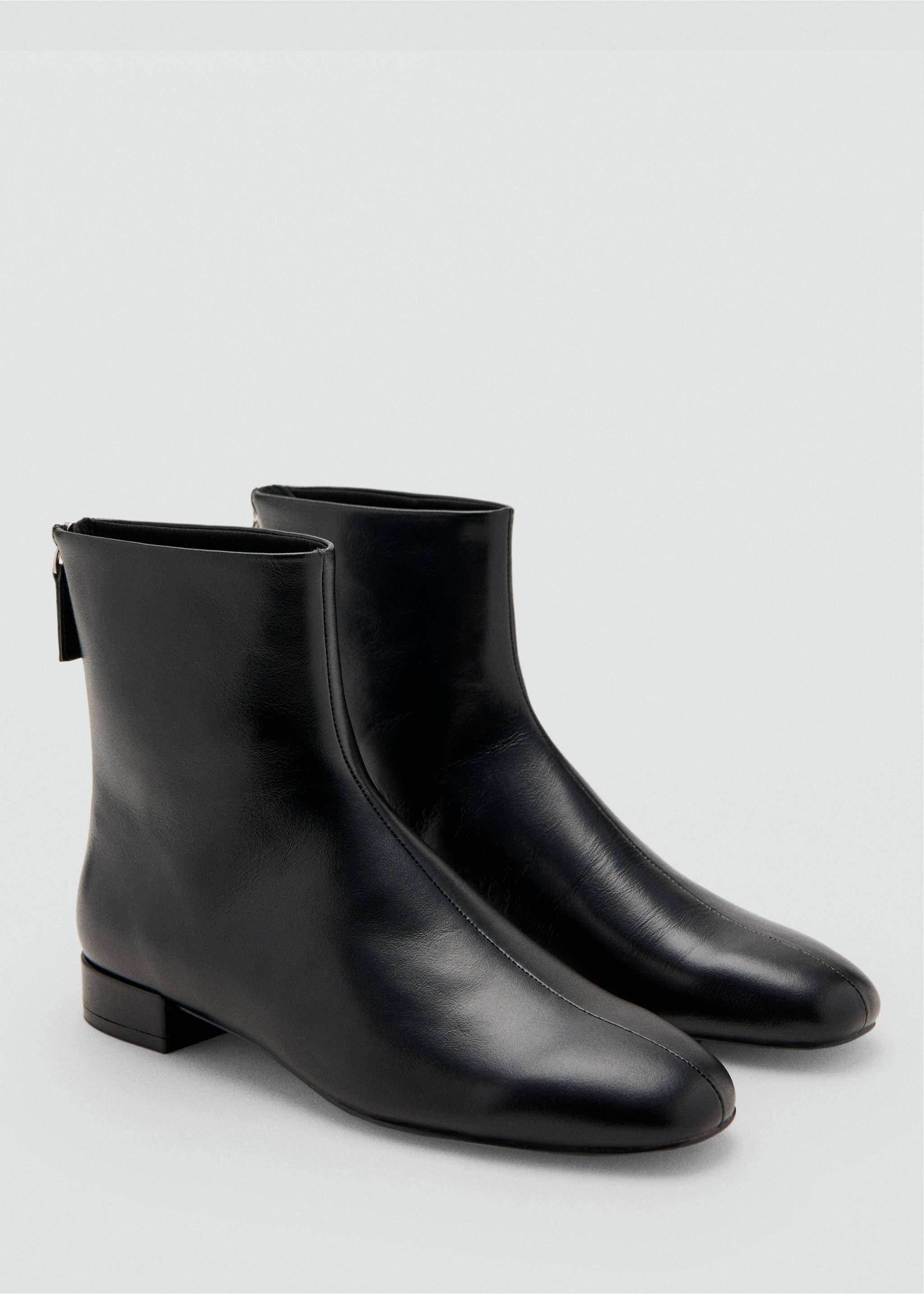 Zipped leather ankle boots - Medium plane, Black. Ref: 17027128-00.
