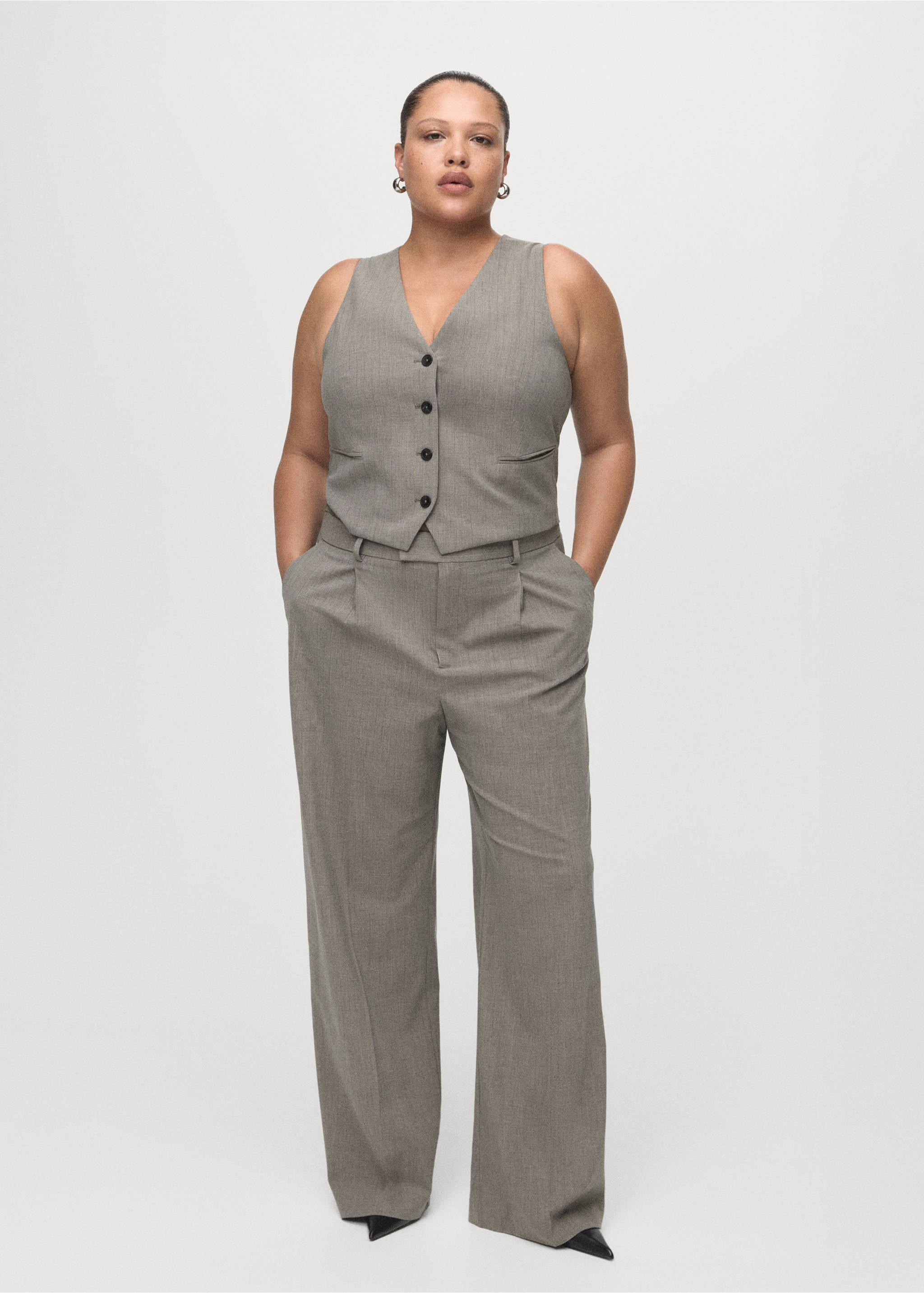 Wool-blend suit waistcoat - Details of the article 3, Grey. Ref: 17027141-00.