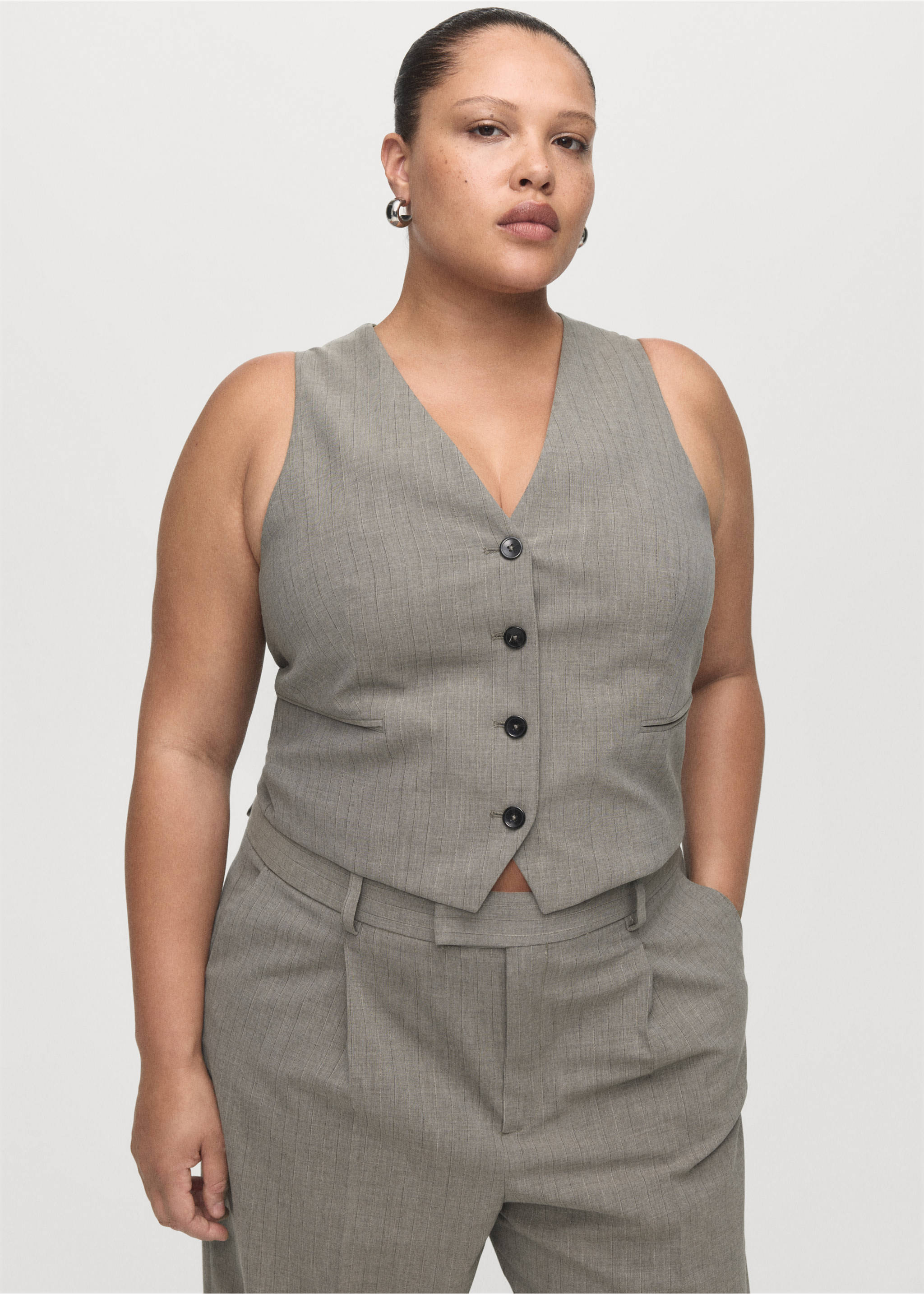 Wool-blend suit waistcoat - Details of the article 5, Grey. Ref: 17027141-00.