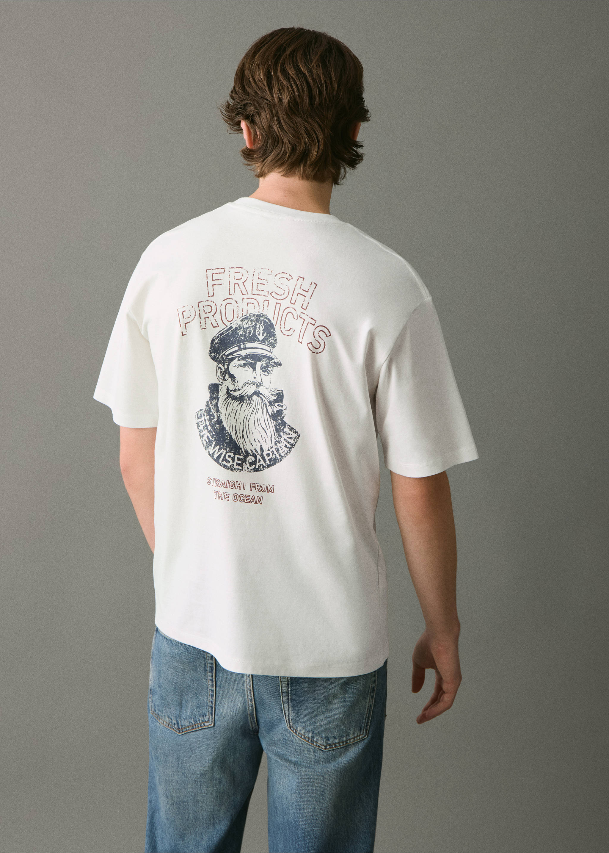Camiseta algodón bordado - Reverso del artículo, Blanco roto. Ref: 17027769-00.