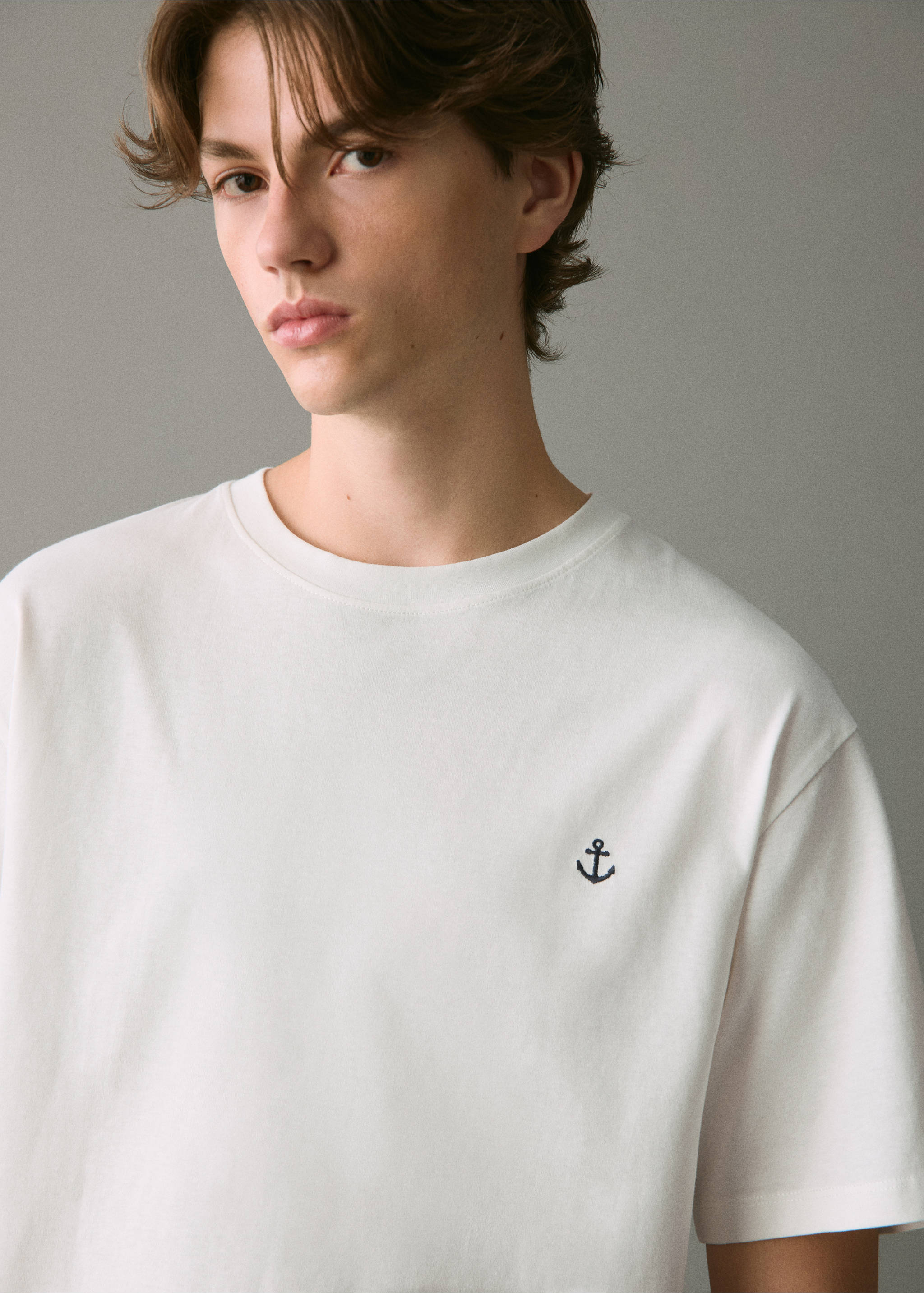 Camiseta algodón bordado - Detalle del artículo 1, Blanco roto. Ref: 17027769-00.