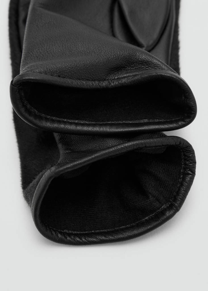 Leather gloves with fur — Black