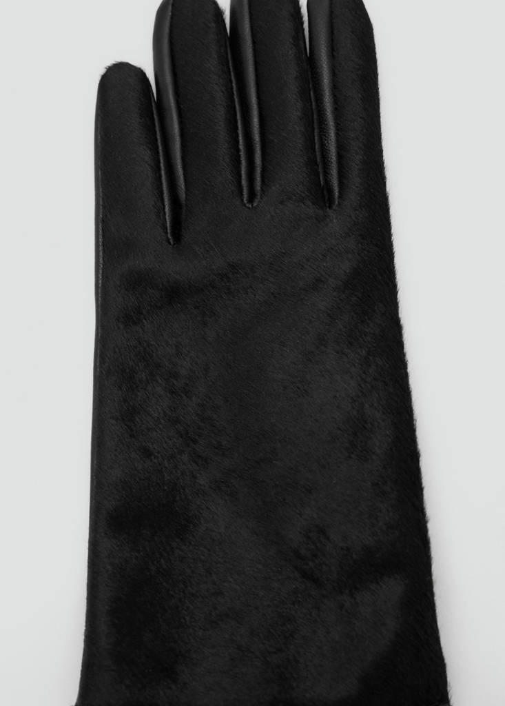 Leather gloves with fur — Black