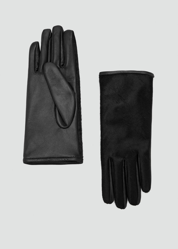 Leather gloves with fur — Black