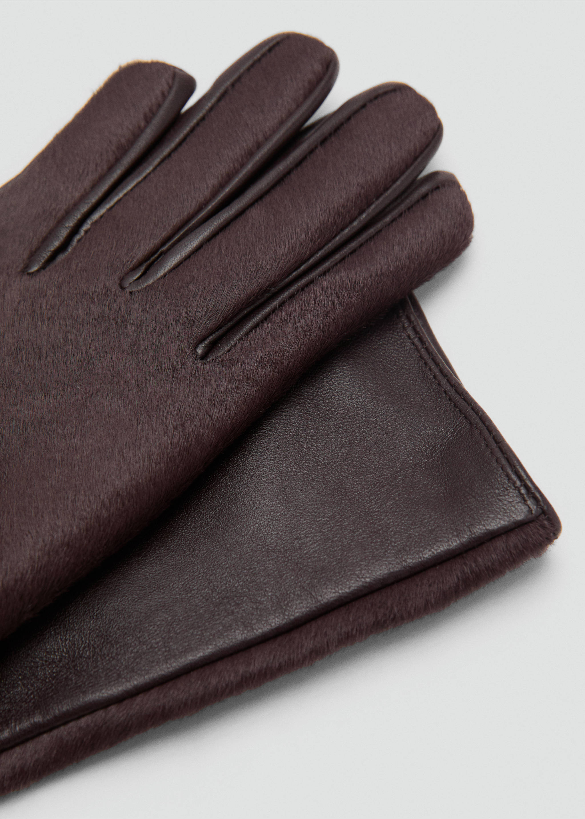 Gants longs en cuir et fausse fourrure - Détail de l'article 1, Chocolat. Ref: 17027777-00.