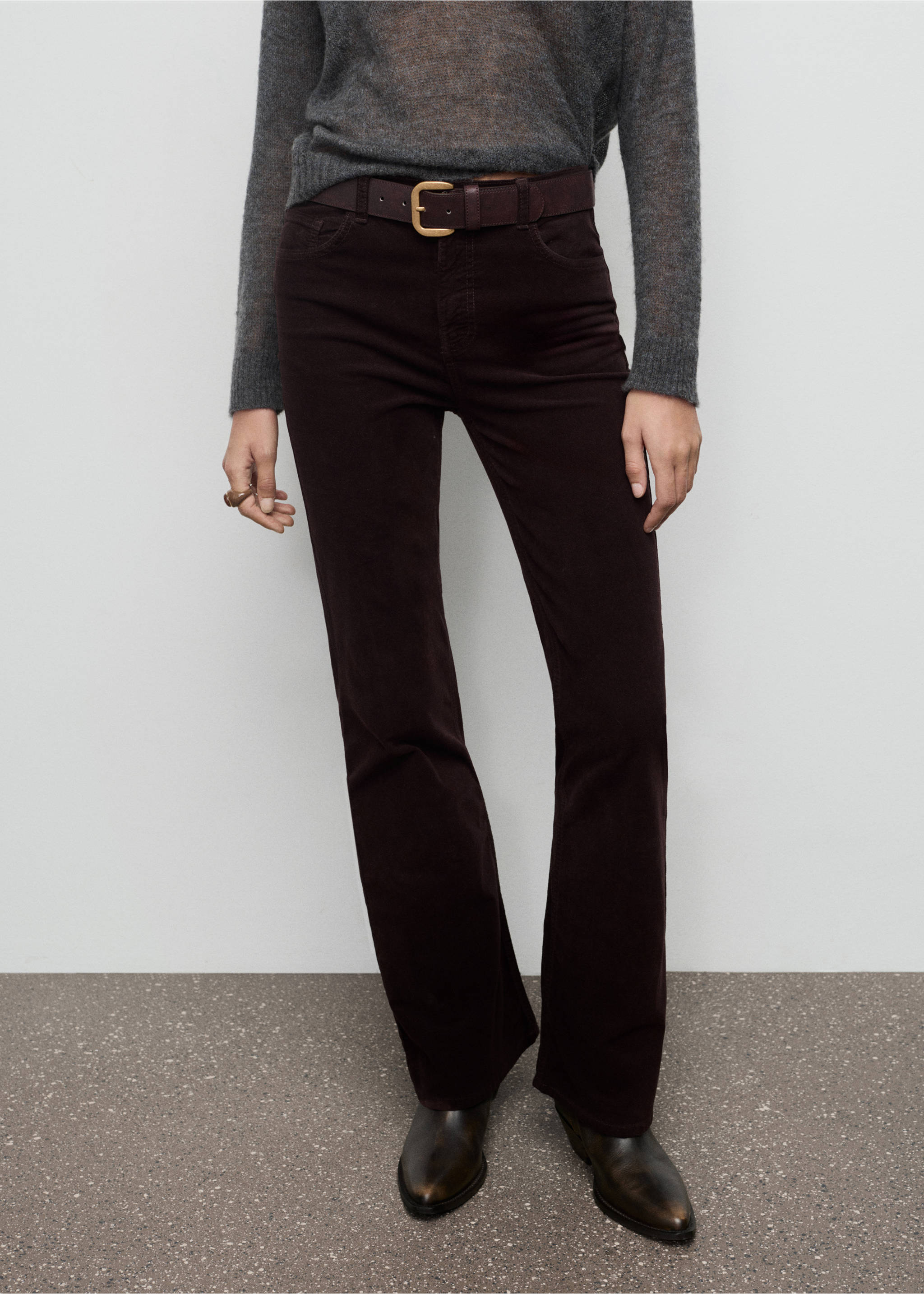 Velvet flared jeans - Medium plane, Chocolate. Ref: 17027782-00.