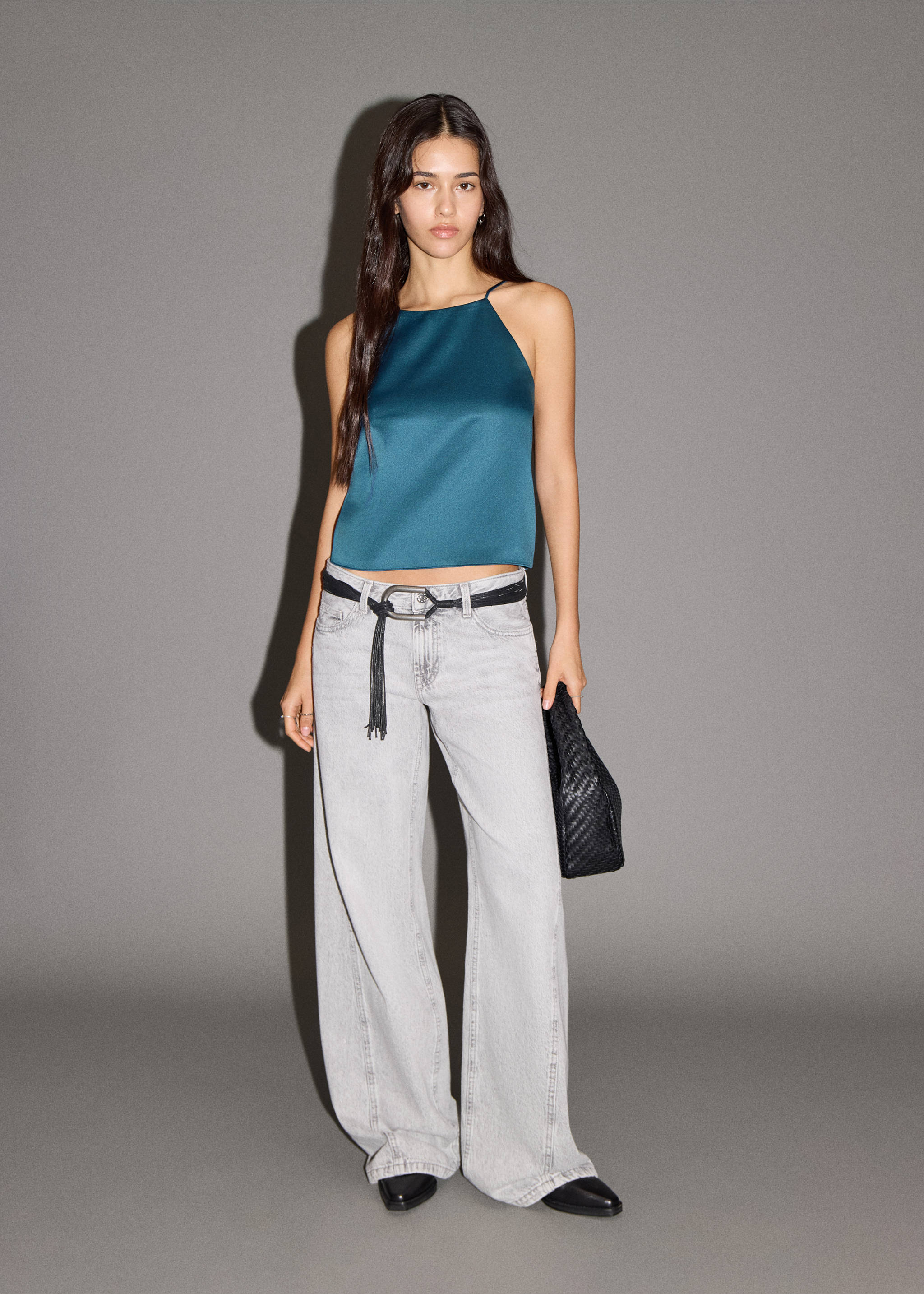 Top satinado cuello halter - Plano general, Azul marino. Ref: 17027785-00.