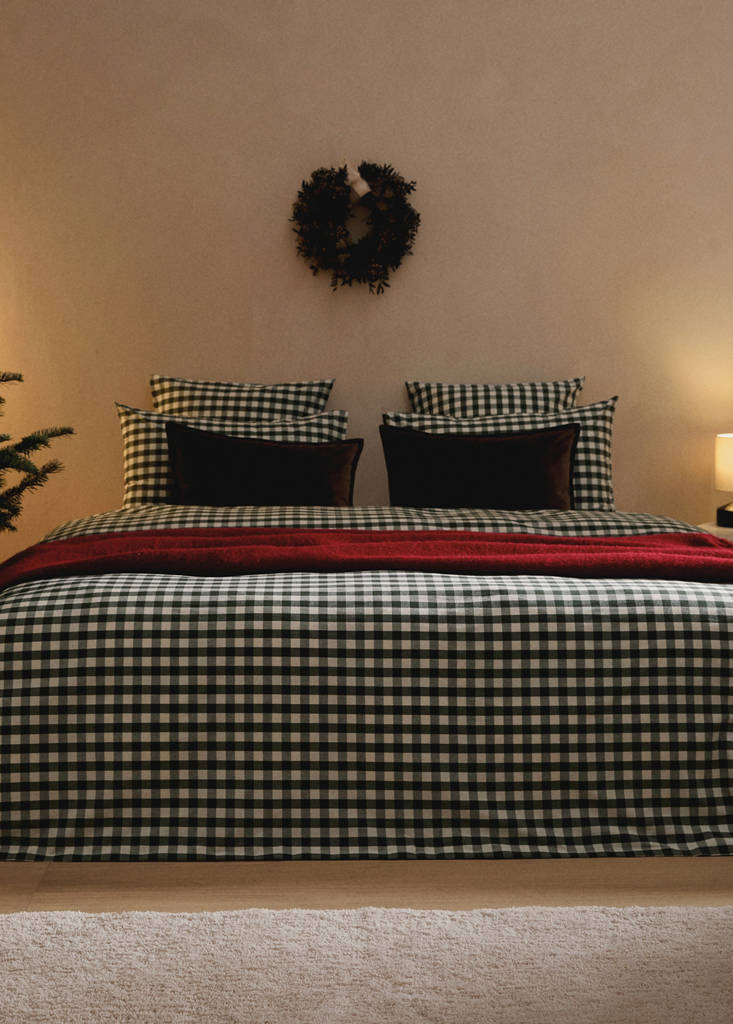 MANGO HOME - Housse de couette coton fils teints carreaux vichy lit 90 cm vert foncé - Lit 90 cm