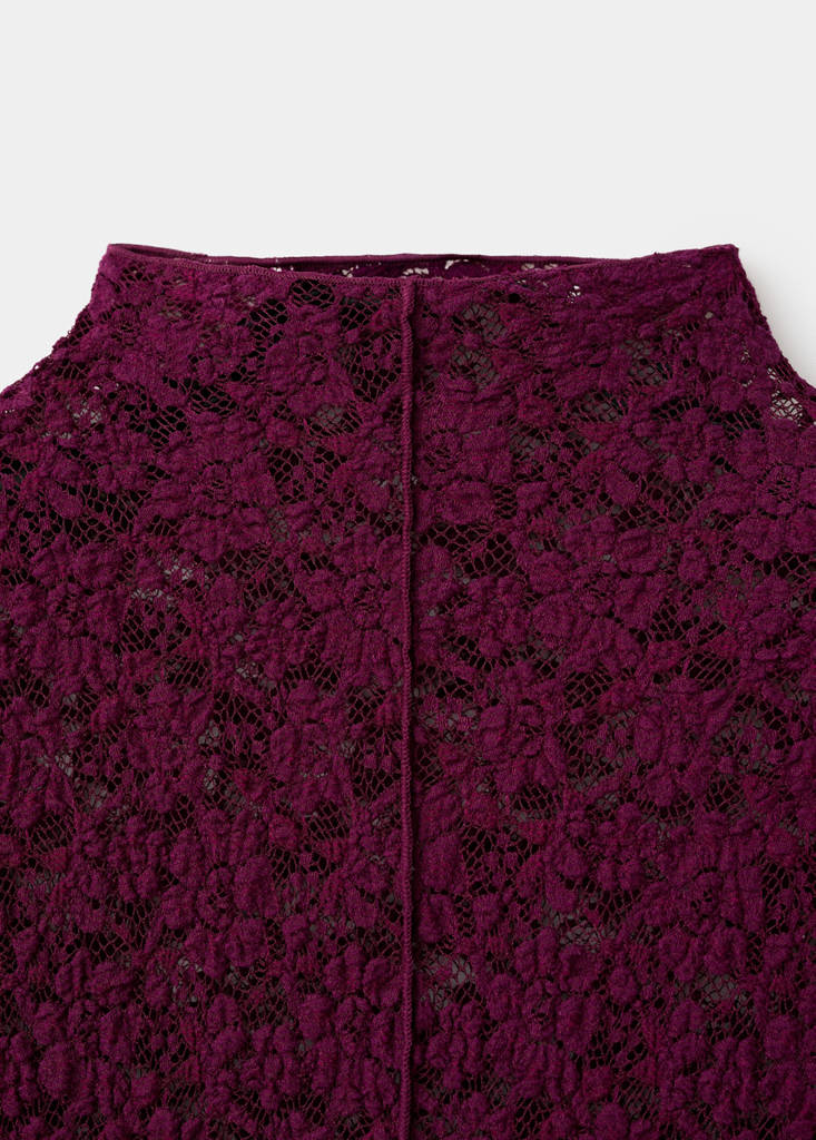 Lace top with perkins collar — Burgundy