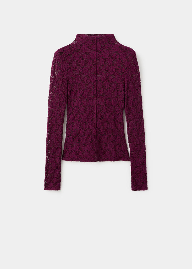 Lace top with perkins collar — Burgundy
