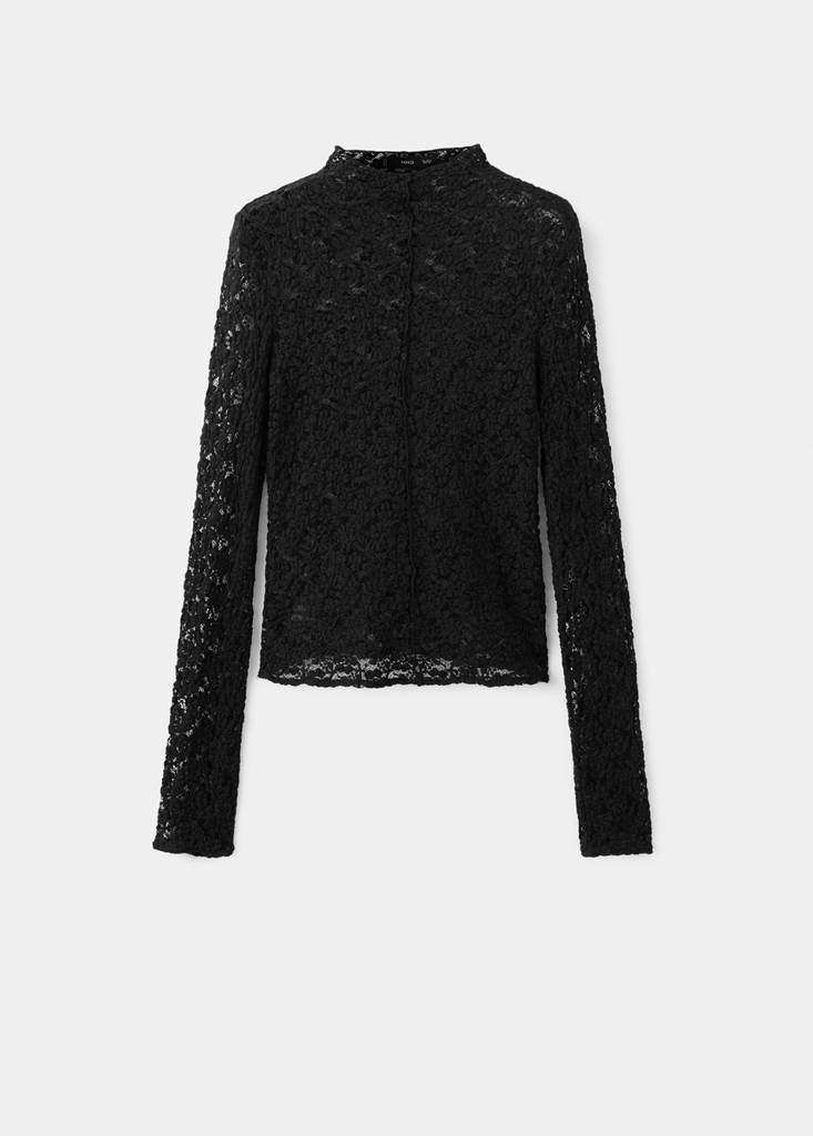 Lace top with perkins collar — Black
