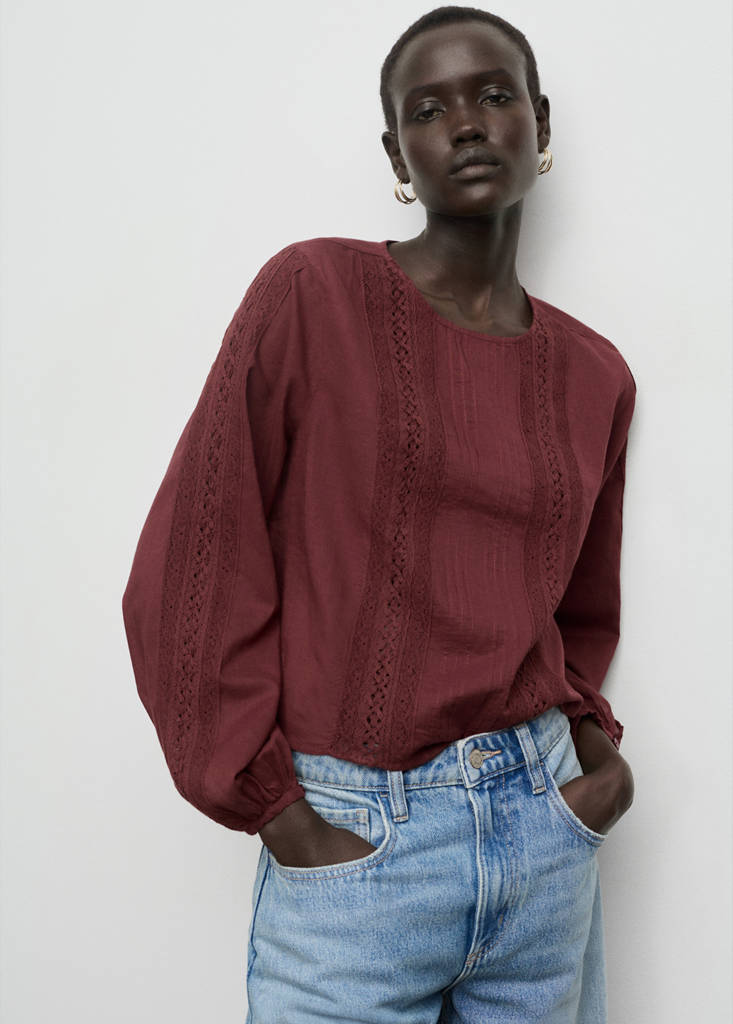 Embroidered puff-sleeve blouse