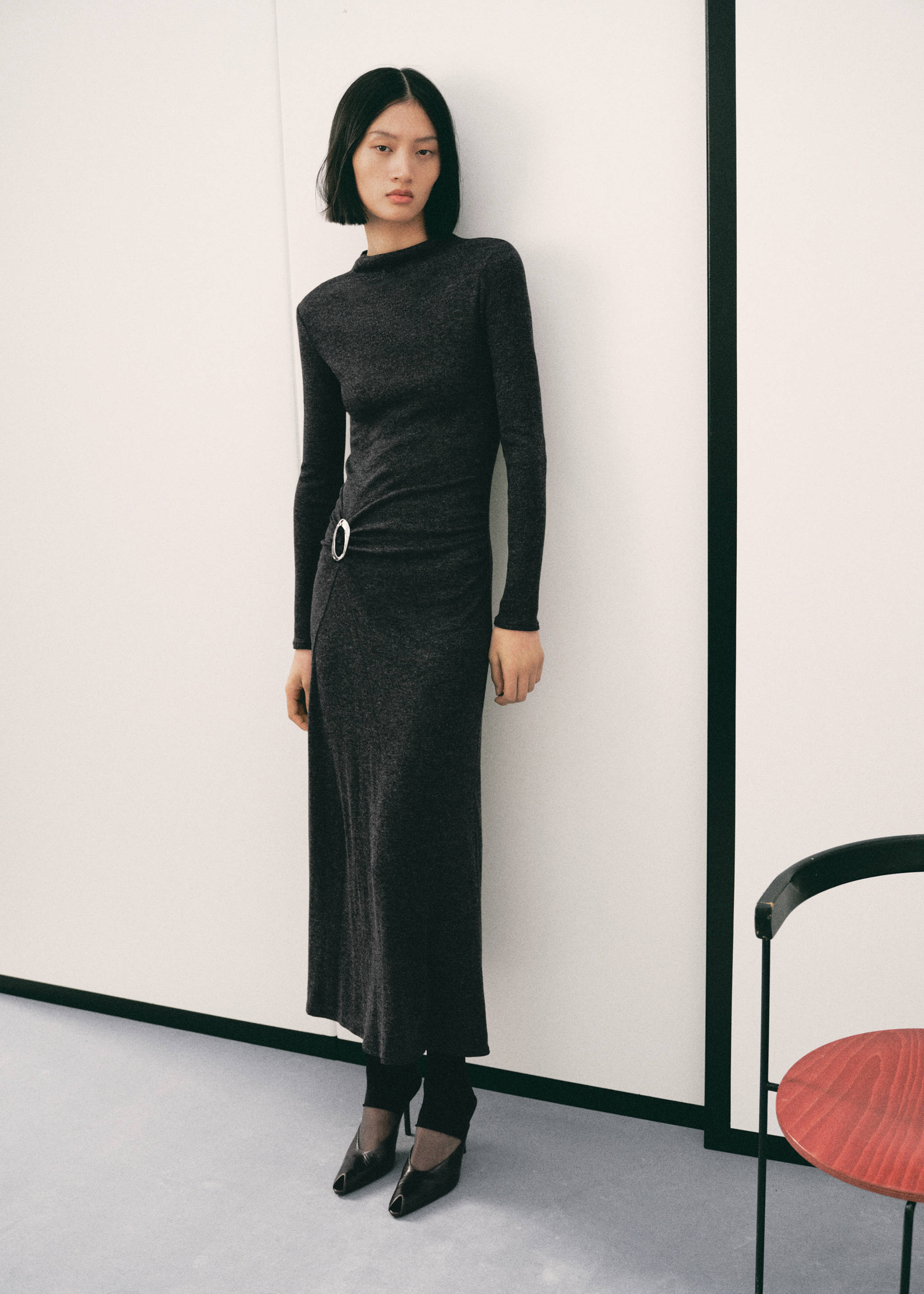 Fine-knit dress with metallic detail - General plane