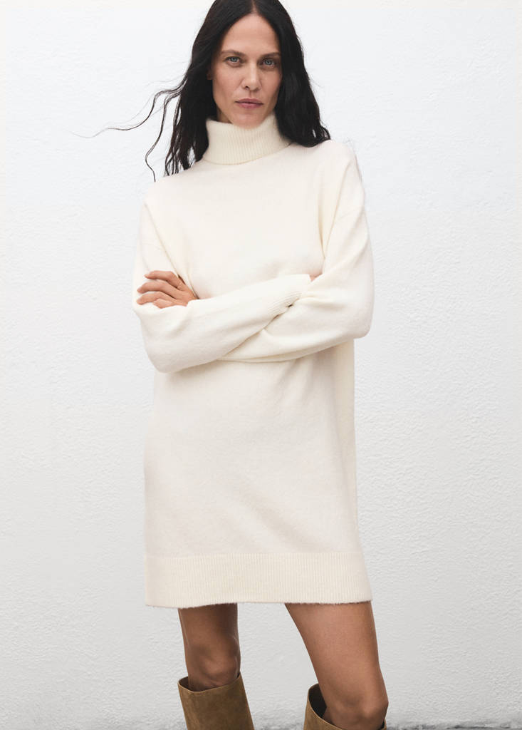 Knitted turtleneck dress — Ecru