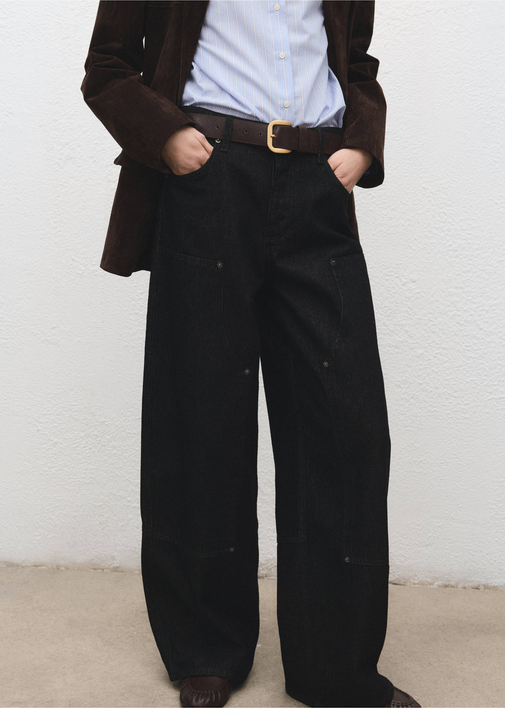 Barrel jeans with patches - Medium plane, Black. Ref: 17027814-00.