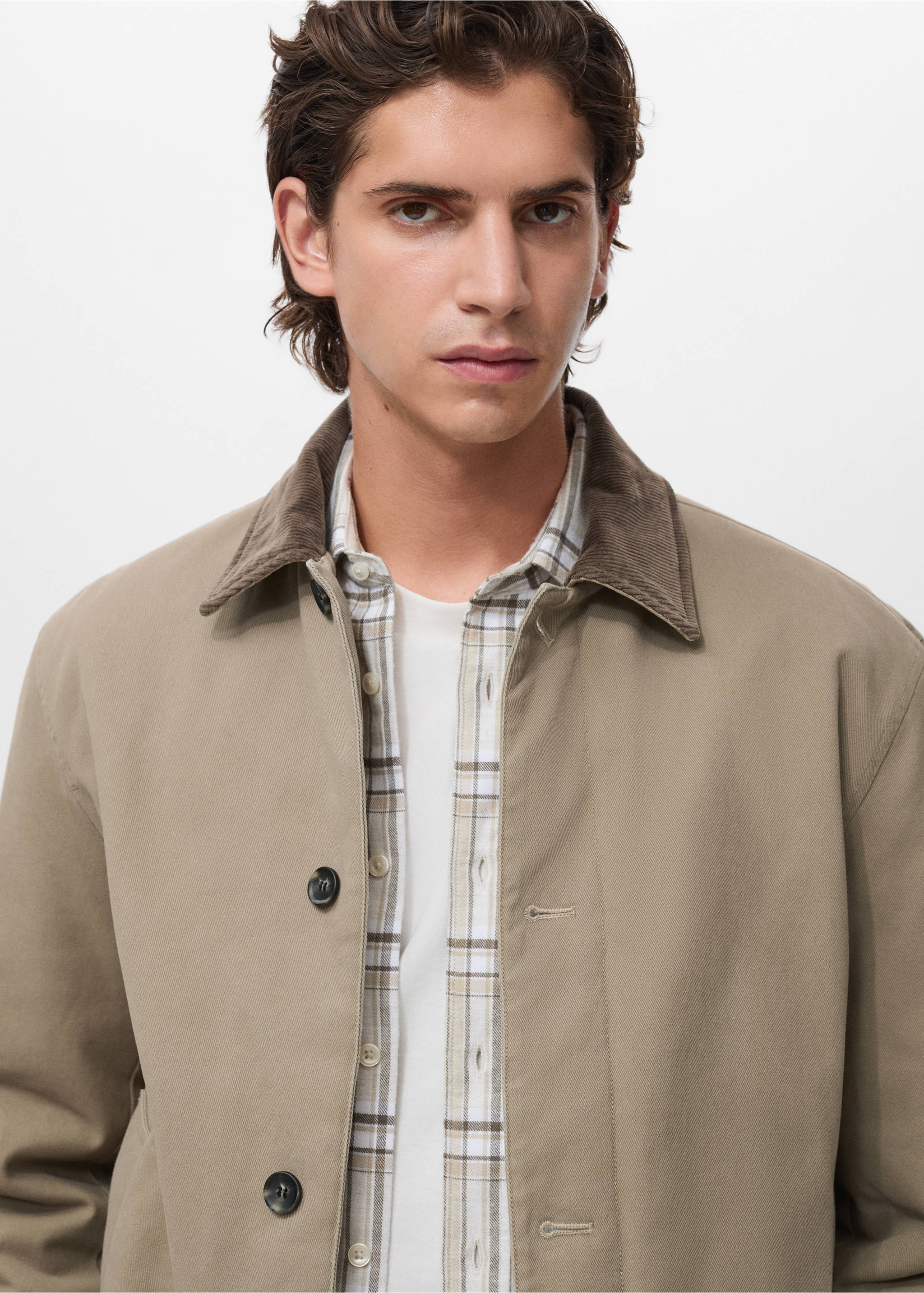 Quilted jacket with corduroy collar - Détail de l'article 1, Beige. Ref: 17027884-00.