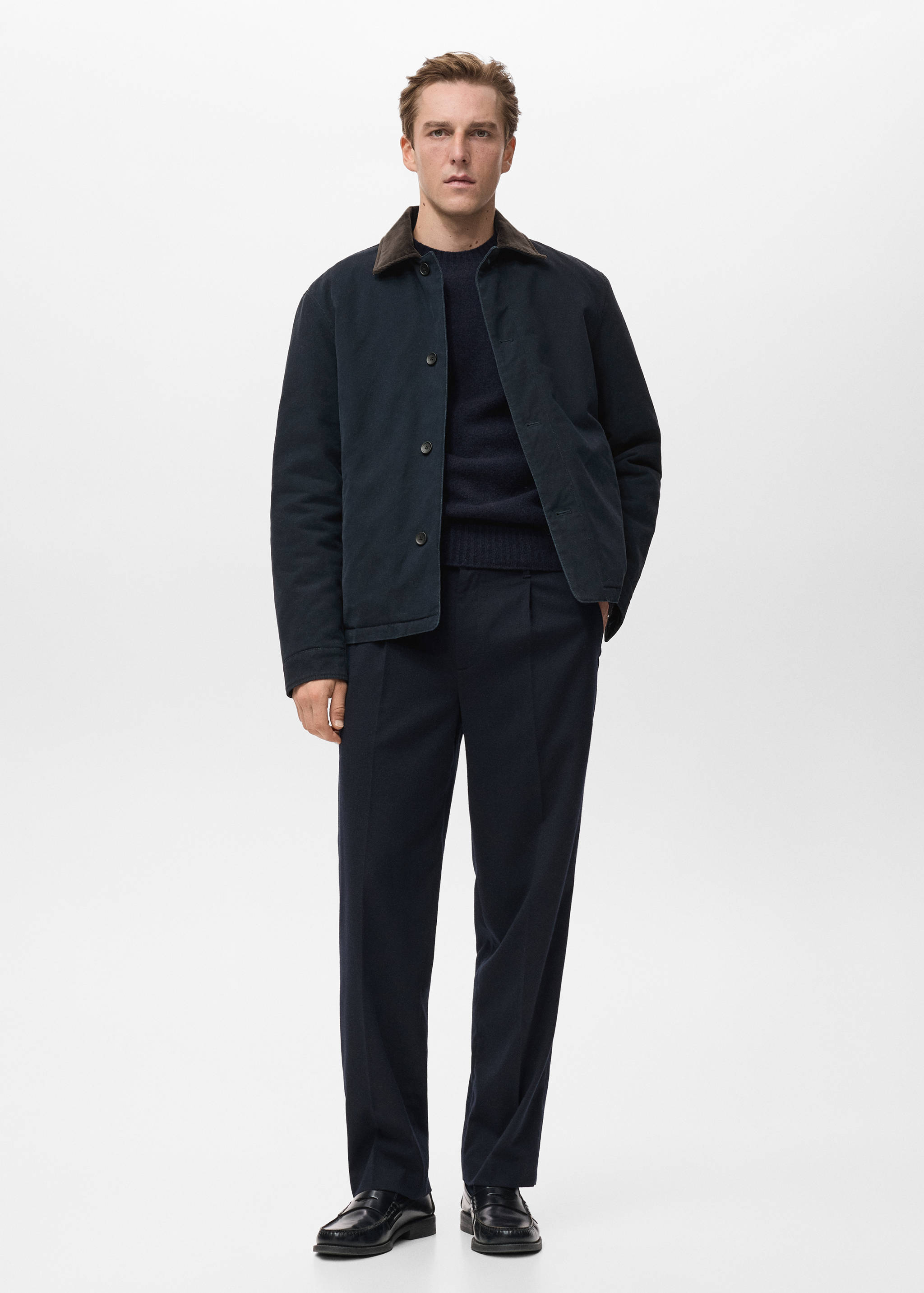 Quilted jacket with corduroy collar - General plane