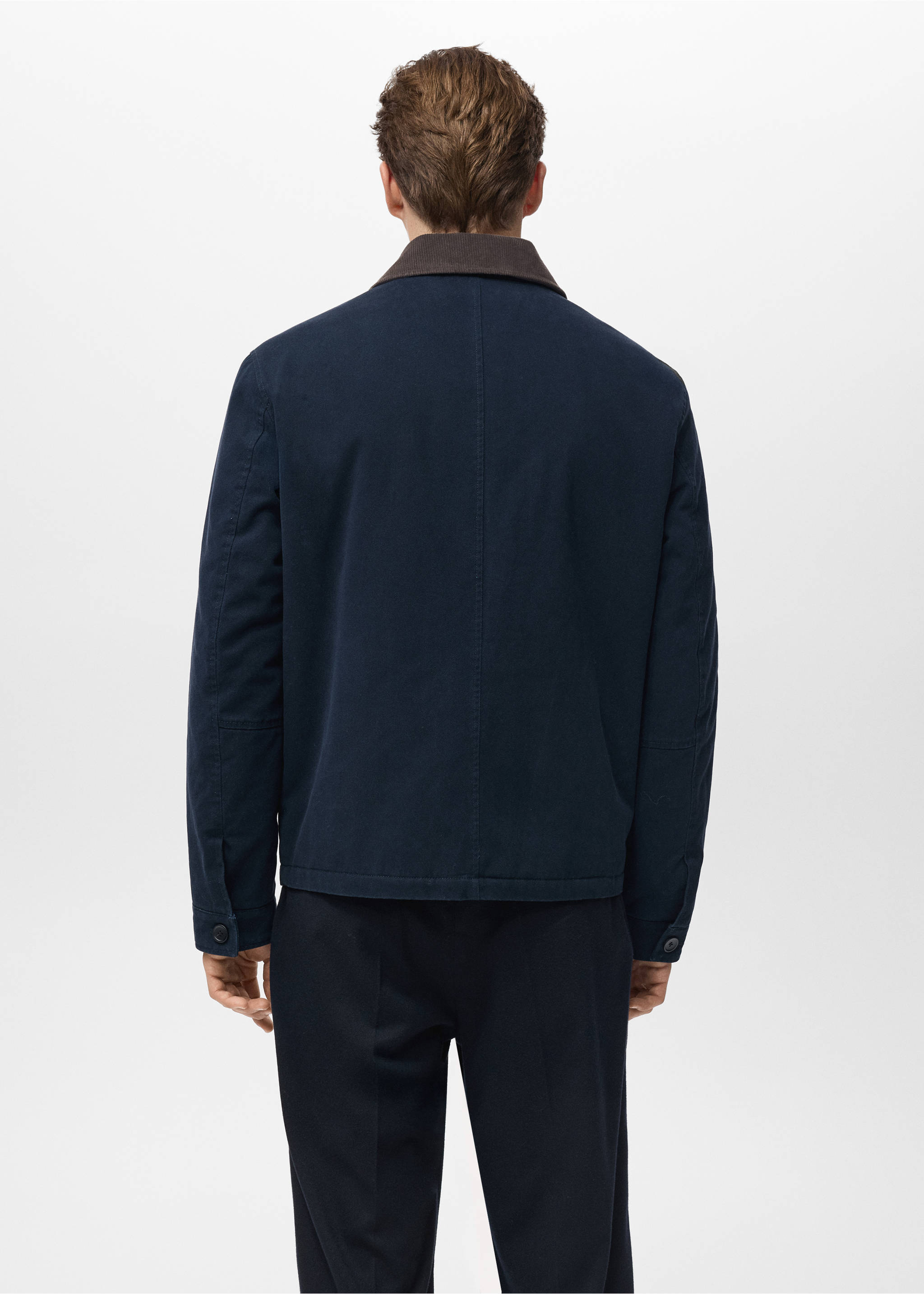 Quilted jacket with corduroy collar - Verso de l’article, Bleu marine. Ref: 17027884-00.