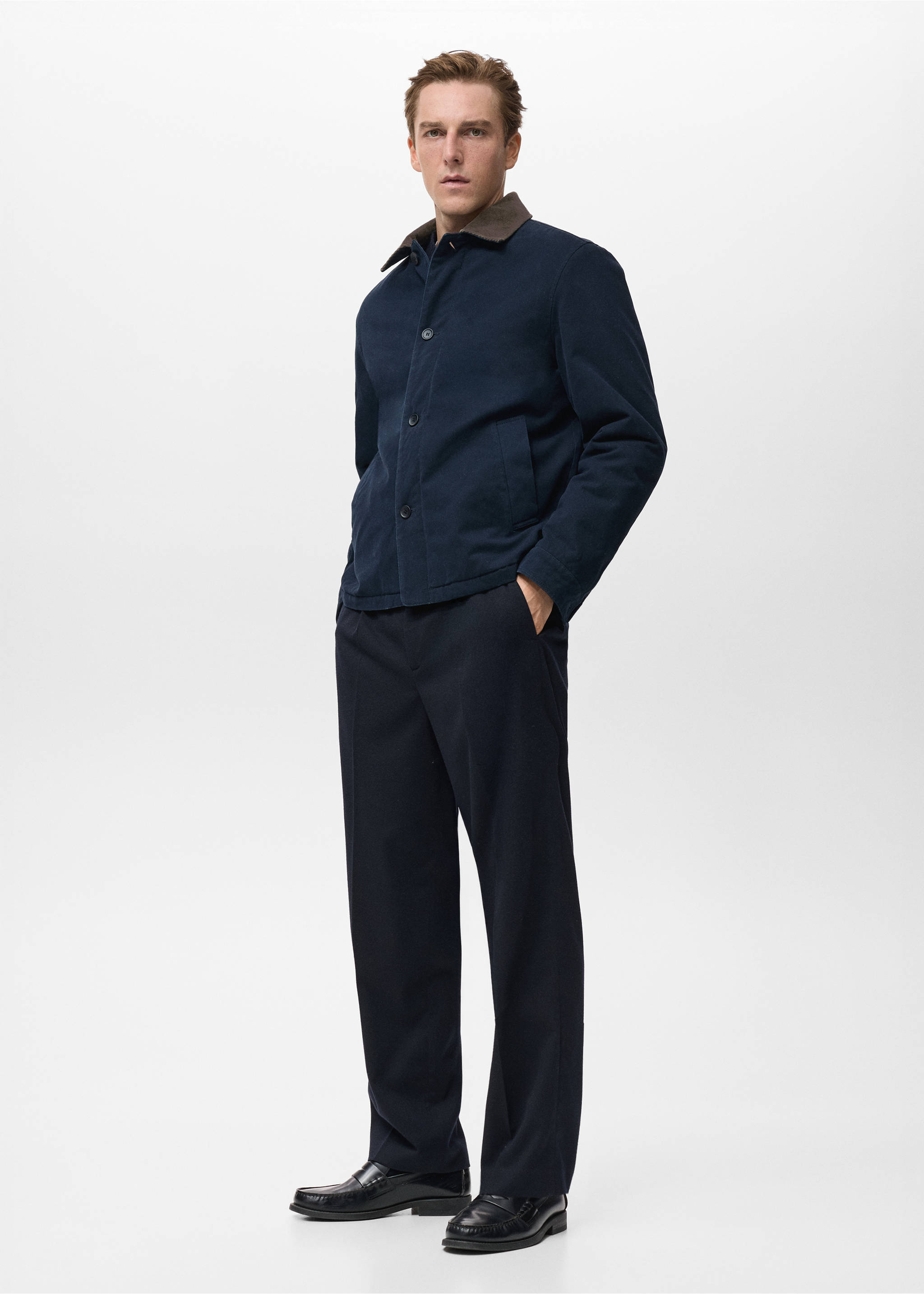Quilted jacket with corduroy collar - Détail de l'article 2, Bleu marine. Ref: 17027884-00.
