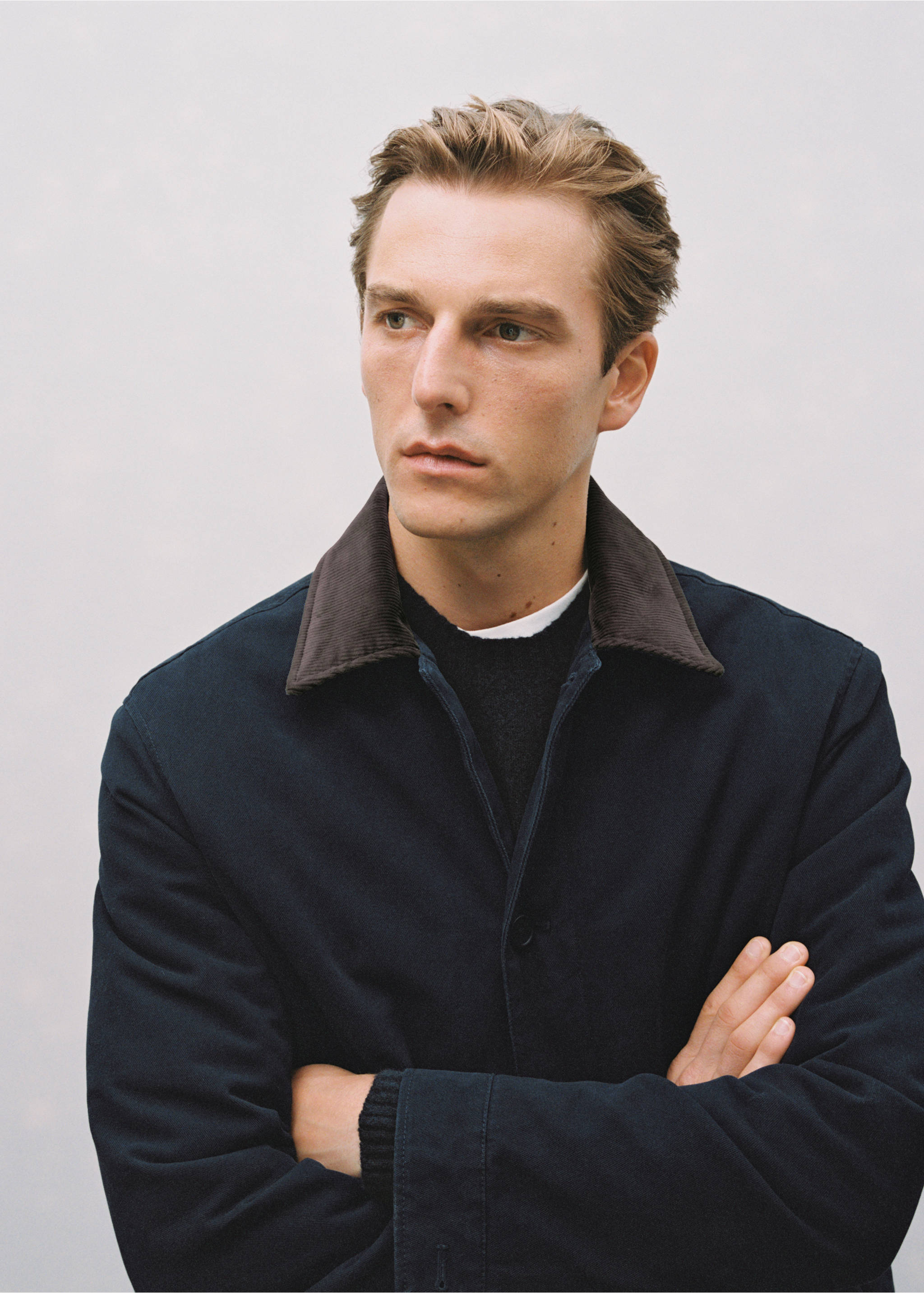 Quilted jacket with corduroy collar - Détail de l'article 3, Bleu marine. Ref: 17027884-00.