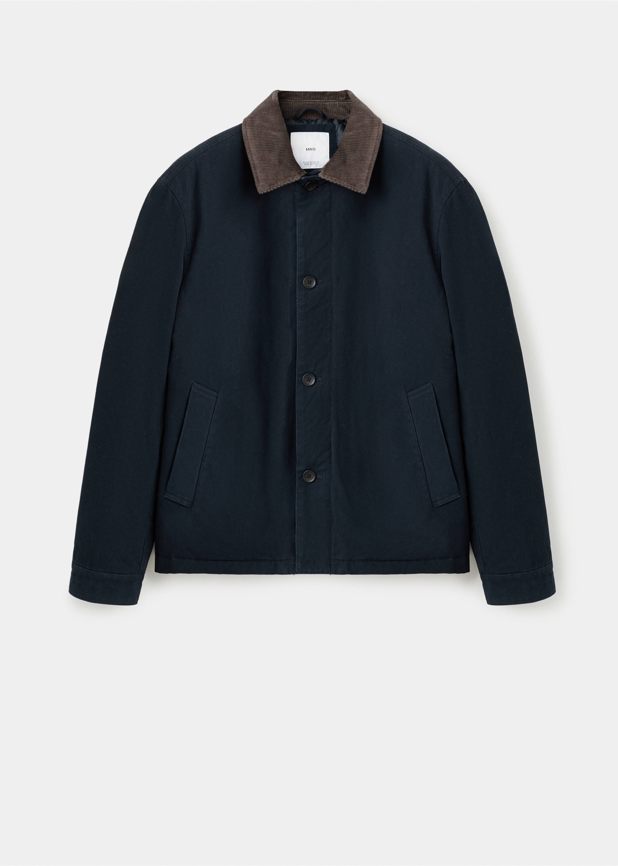 Quilted jacket with corduroy collar - Article sans modèle, Bleu marine. Ref: 17027884-00.
