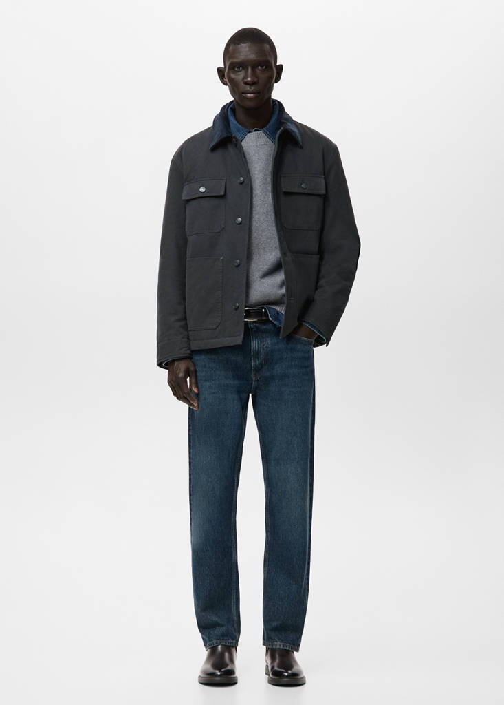 Quilted jacket with corduroy collar — Charcoal