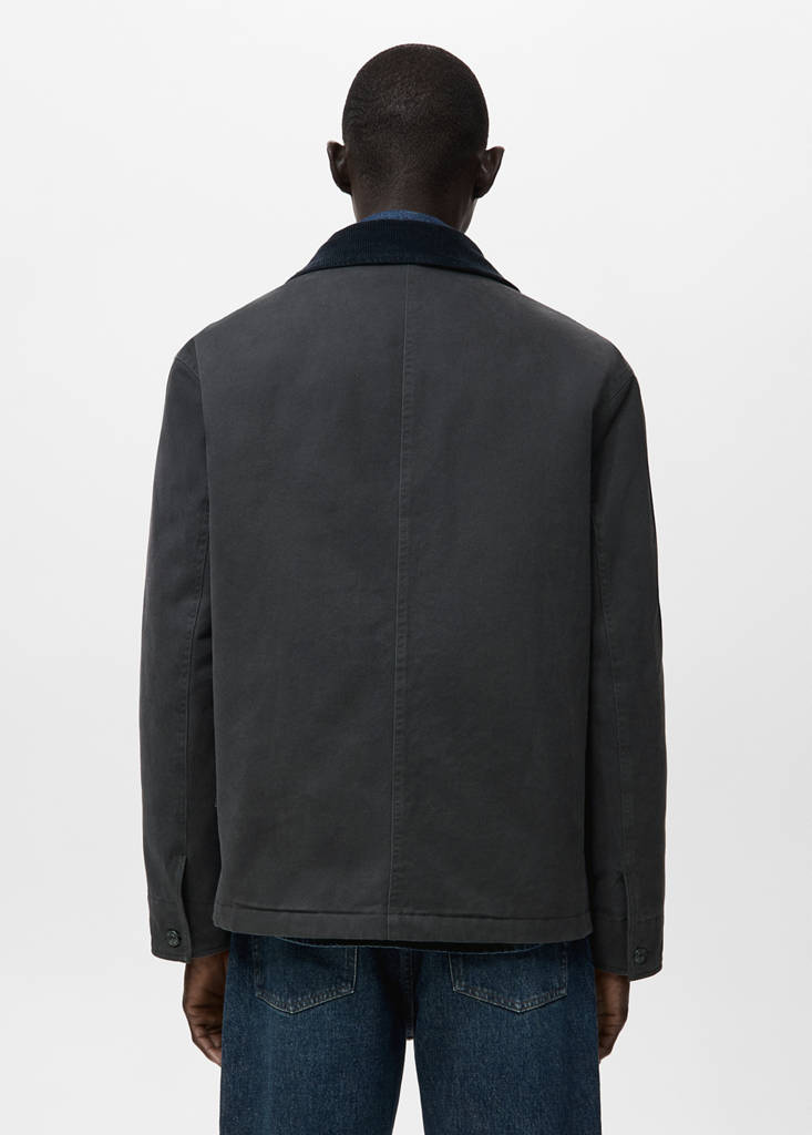Quilted jacket with corduroy collar — Charcoal