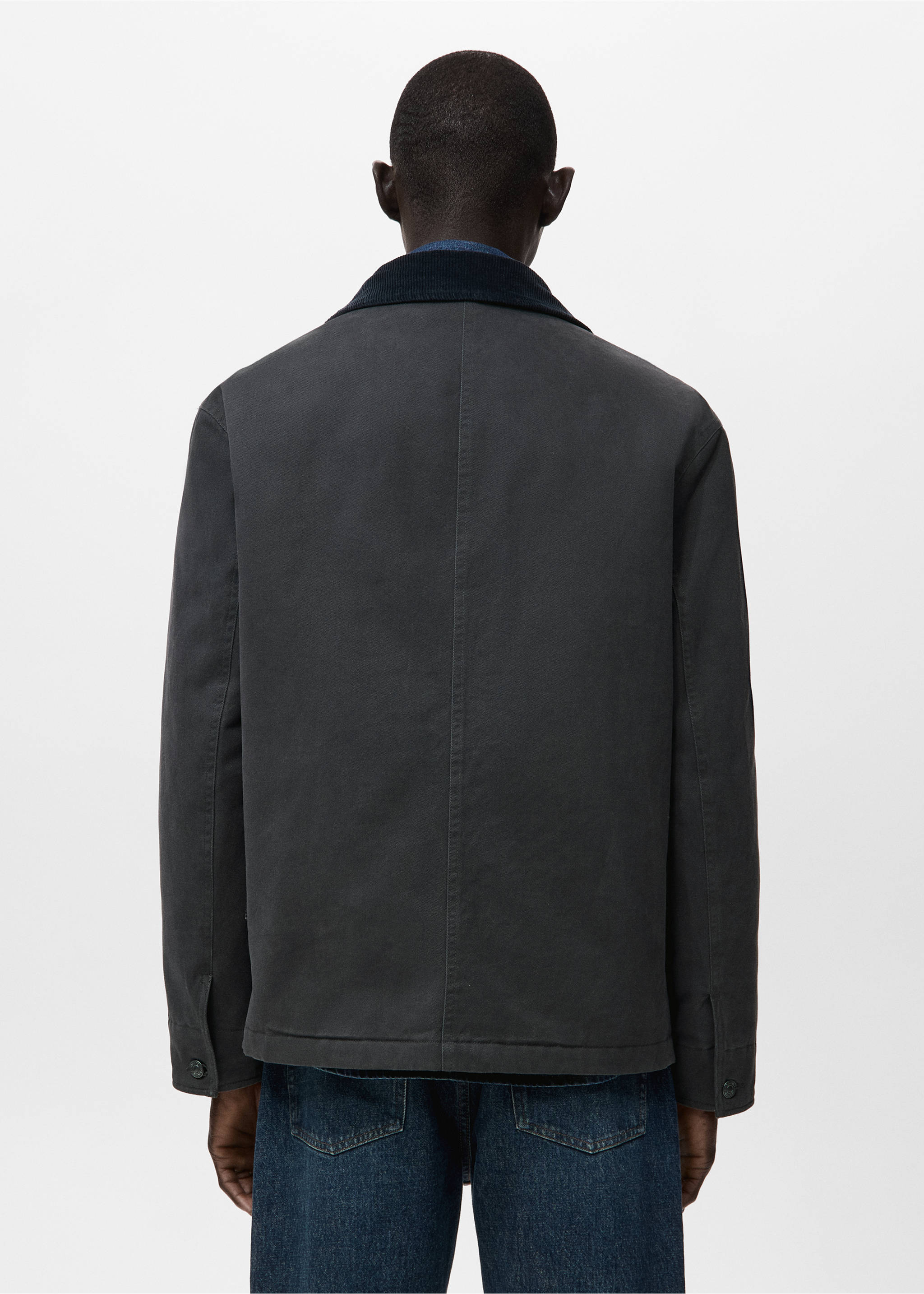 灯芯绒领口绗缝夹克 - null, 深灰色. Ref: 17027885-00.