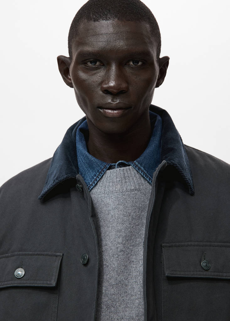 Quilted jacket with corduroy collar — Charcoal