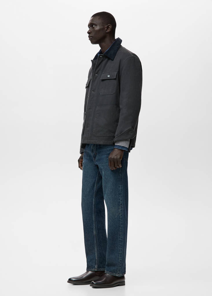 Quilted jacket with corduroy collar — Charcoal