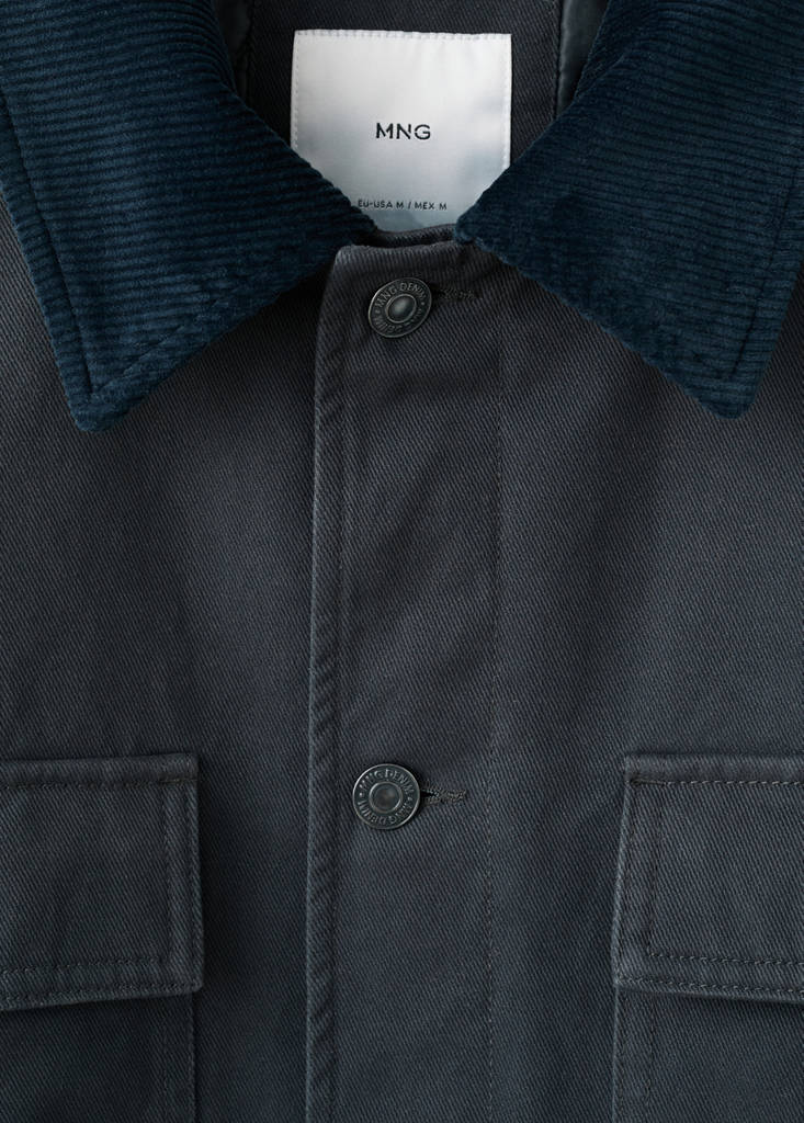 Quilted jacket with corduroy collar — Charcoal