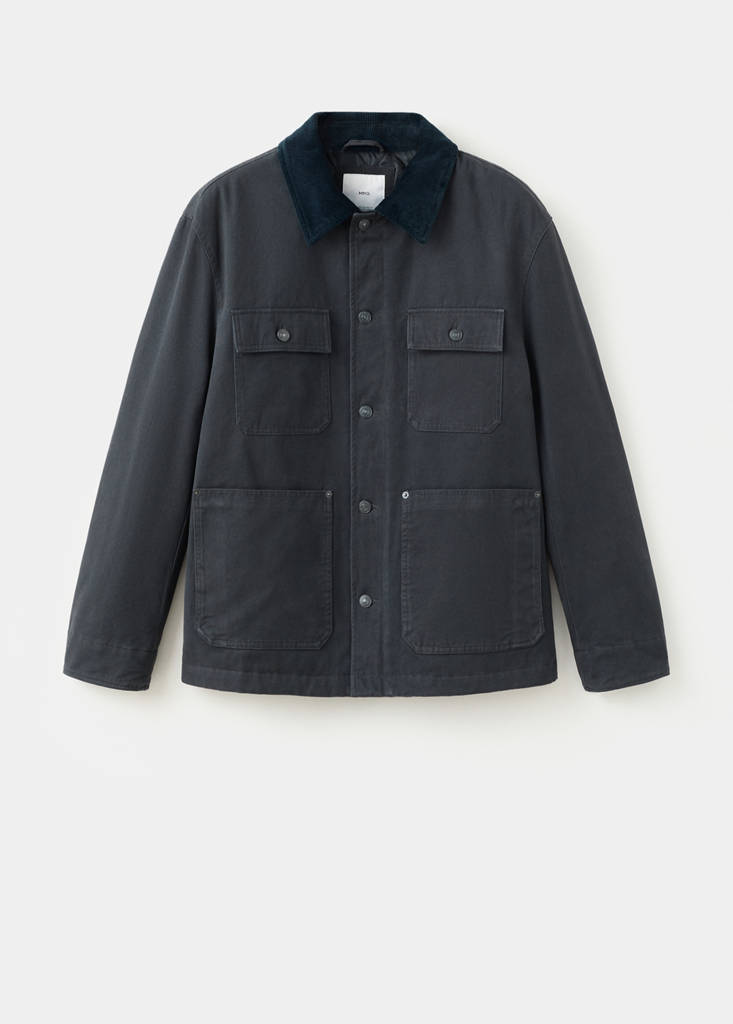 Quilted jacket with corduroy collar — Charcoal