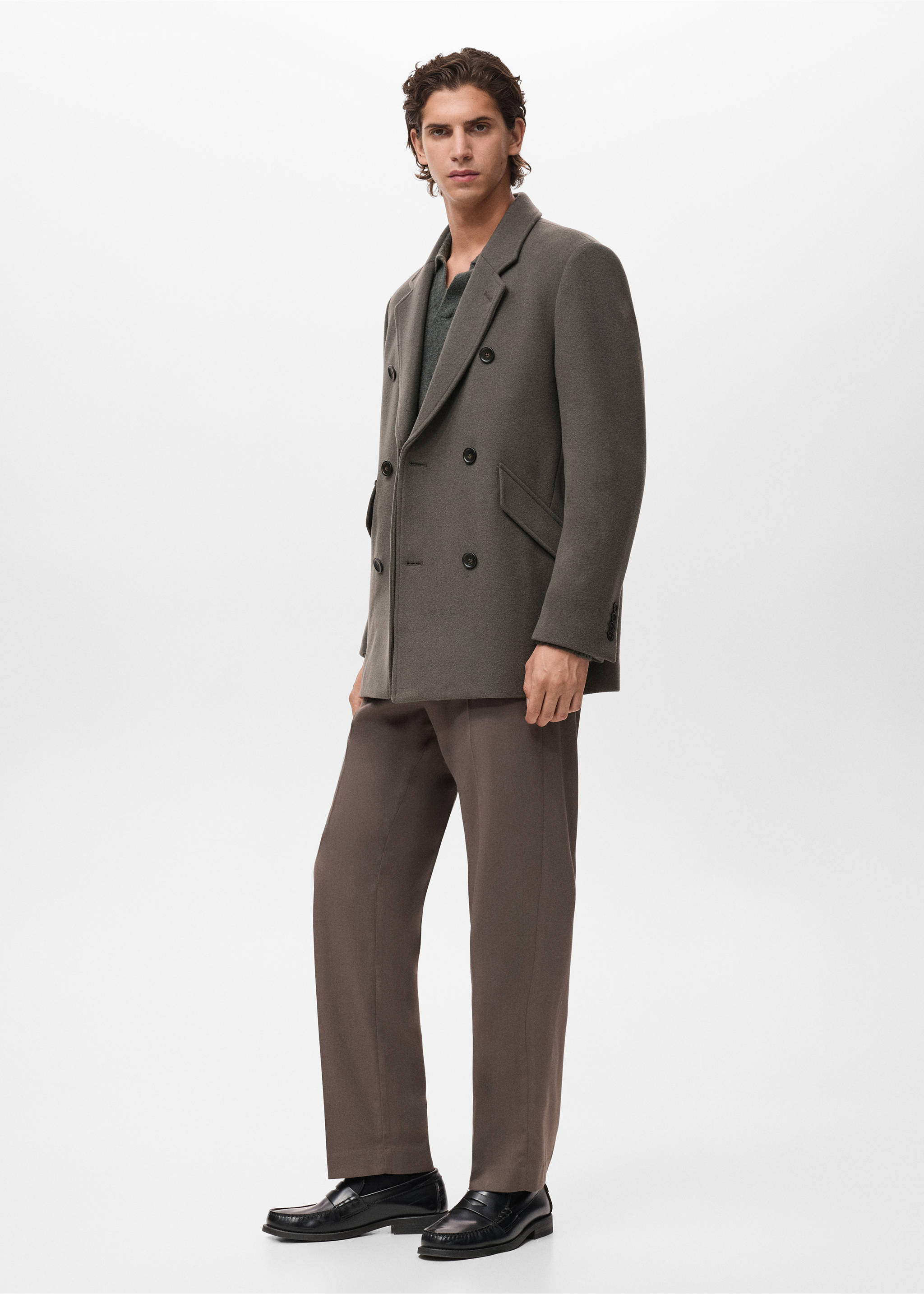 羊毛混纺双排扣外套 - null, 深绿色. Ref: 17027886-00.