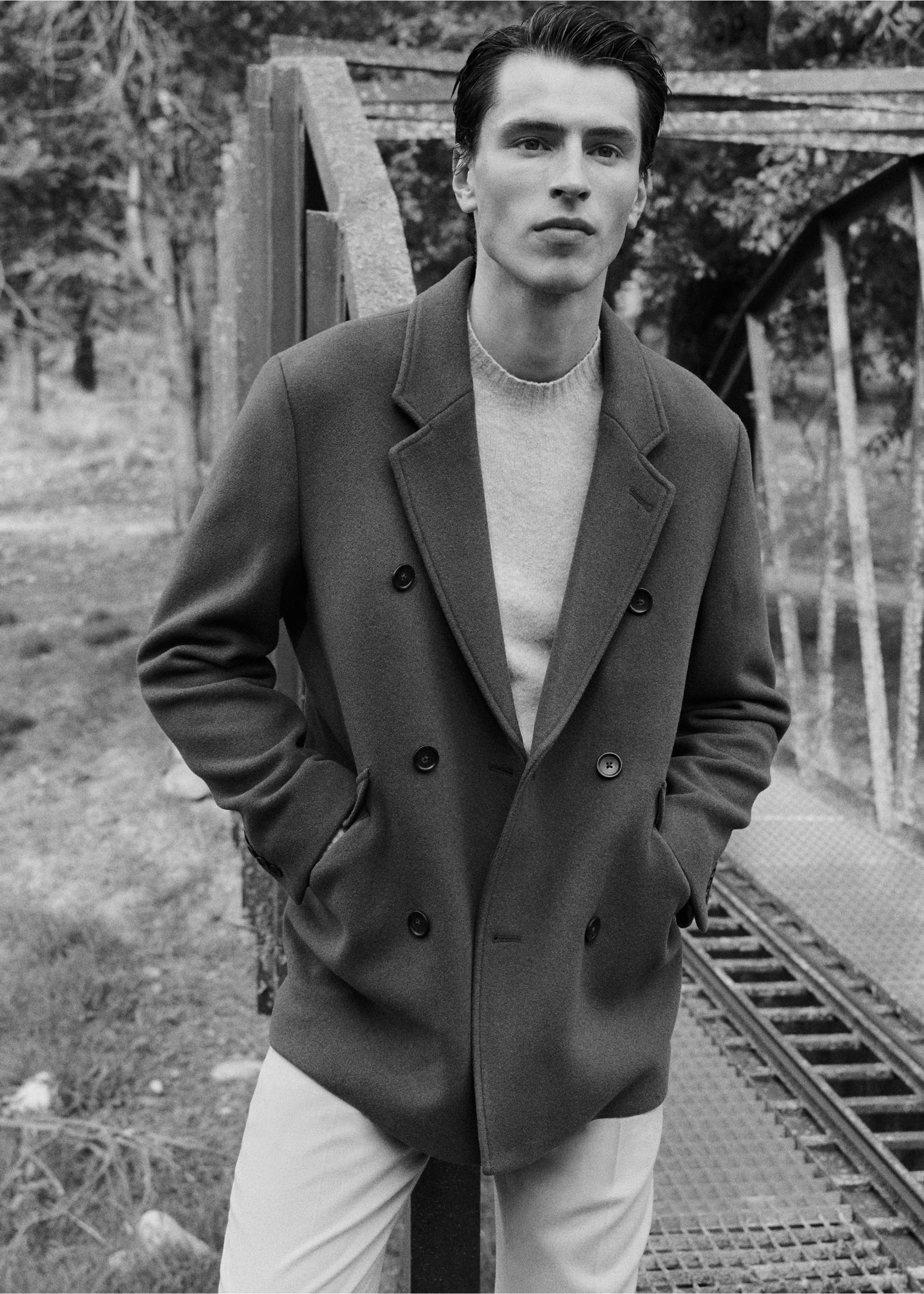 Manteau laine mélangée croisé - Détail de l'article 5, Vert foncé. Ref: 17027886-00.