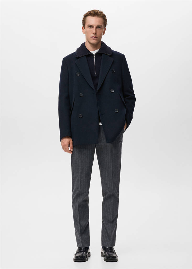 Double-breasted wool-blend coat