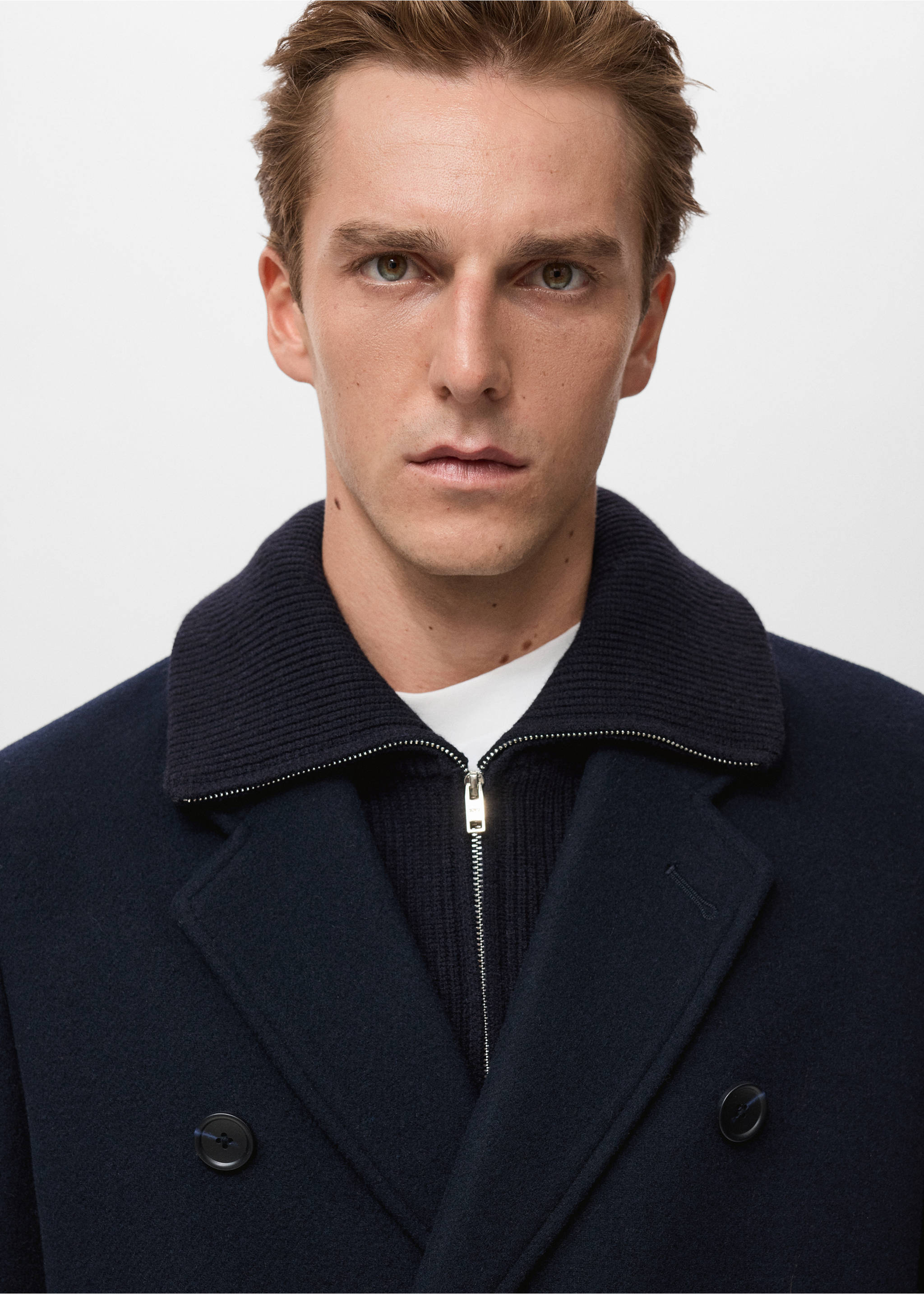 羊毛混纺双排扣外套 - null, 海军蓝. Ref: 17027886-00.