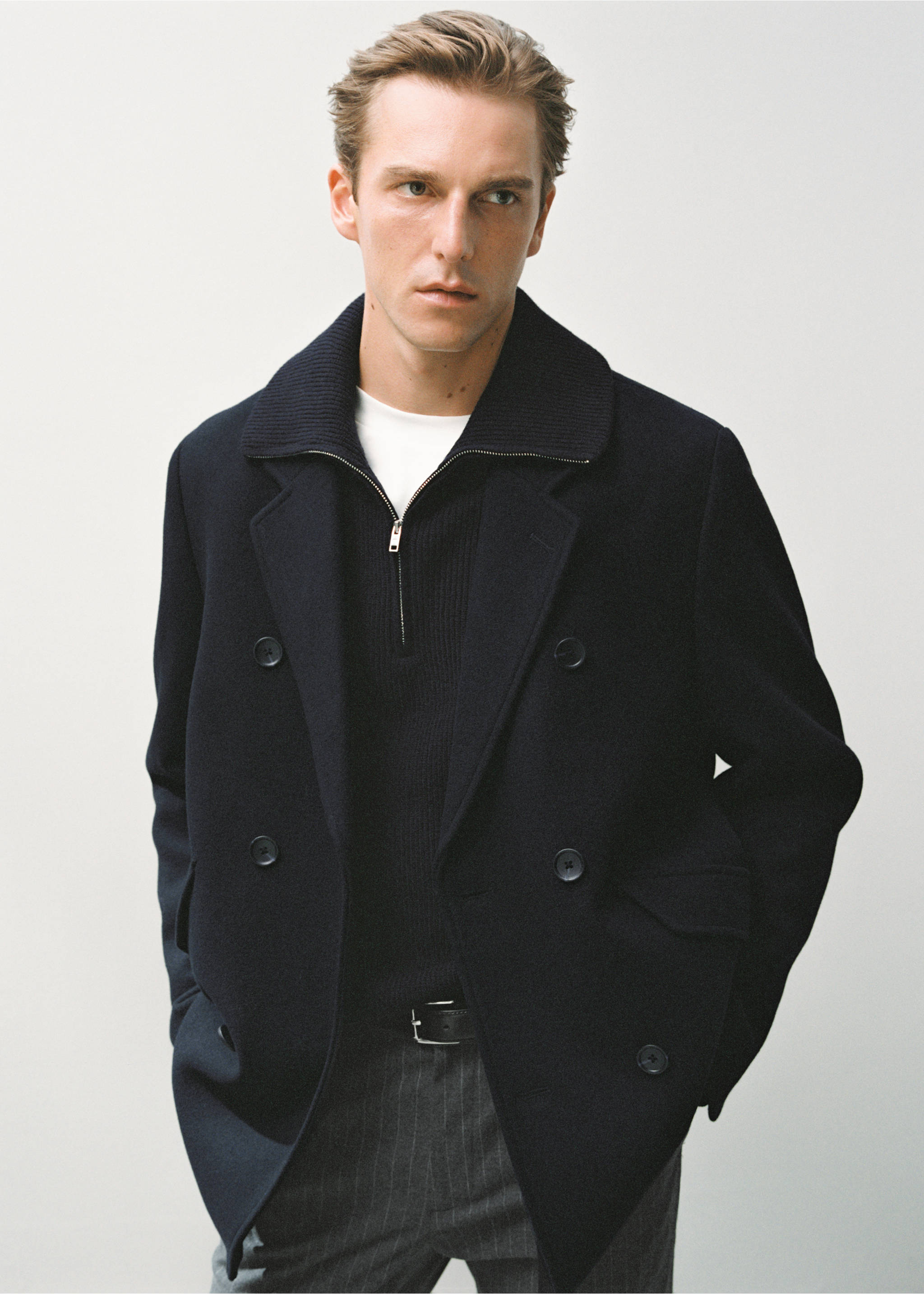 Manteau laine mélangée croisé - Détail de l'article 3, Bleu marine. Ref: 17027886-00.