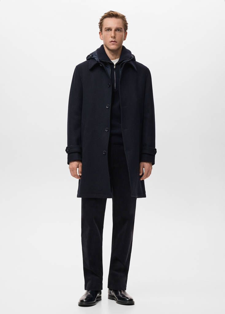 Detachable hood wool coat