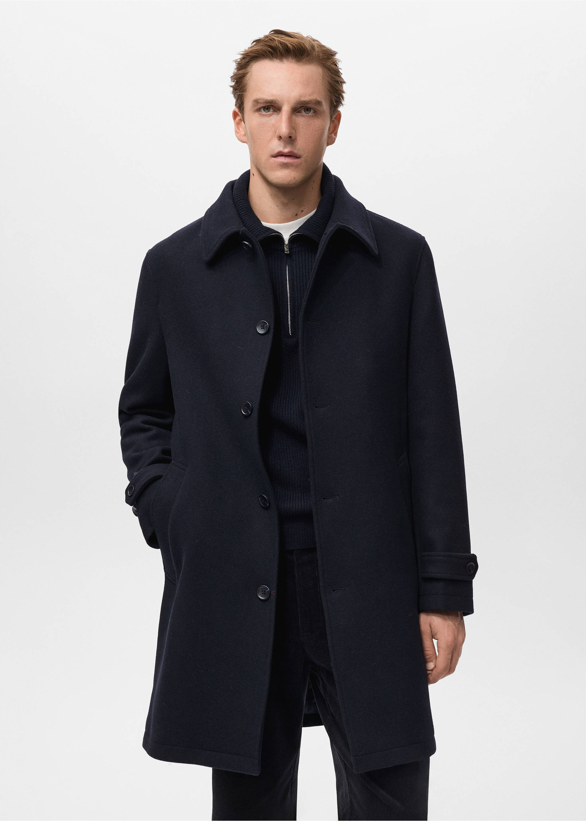 Manteau laine capuche amovible - Détail de l'article 6, Bleu marine. Ref: 17027888-00.