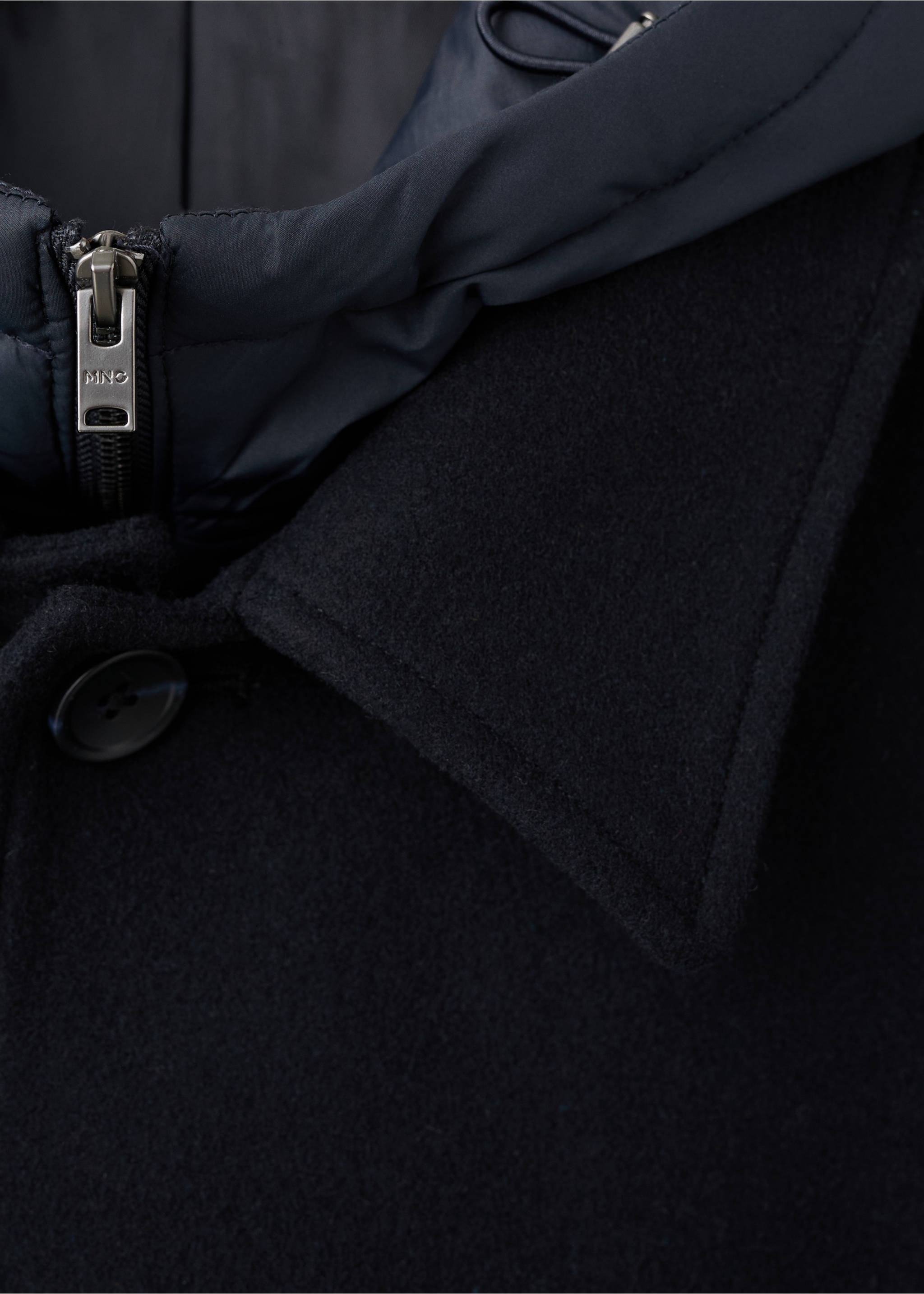 Manteau laine capuche amovible - Détail de l'article 8, Bleu marine. Ref: 17027888-00.