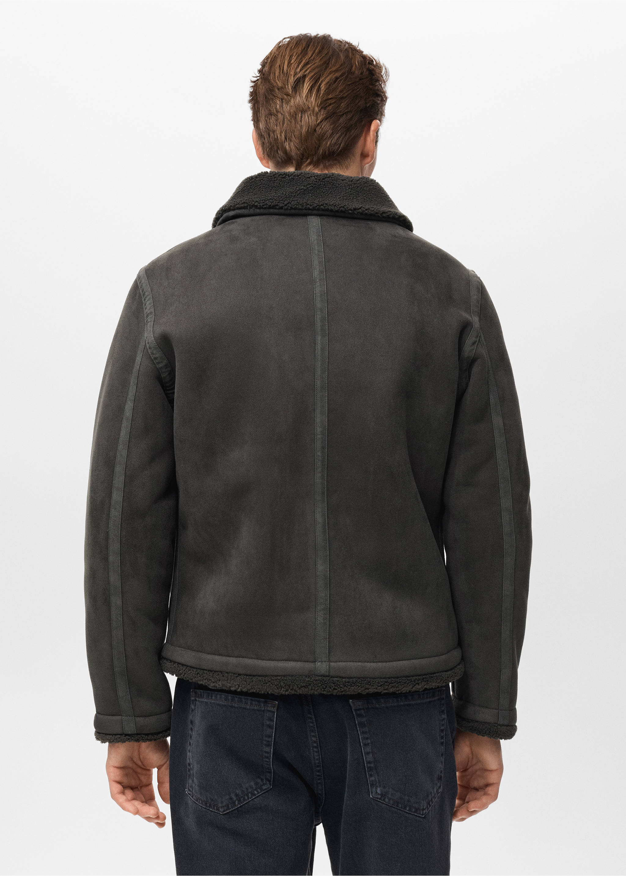 Двусторонняя куртка с отделкой из искусственной овчины - Обратная сторона изделия, Коричневый. Ref: 17027889-00.