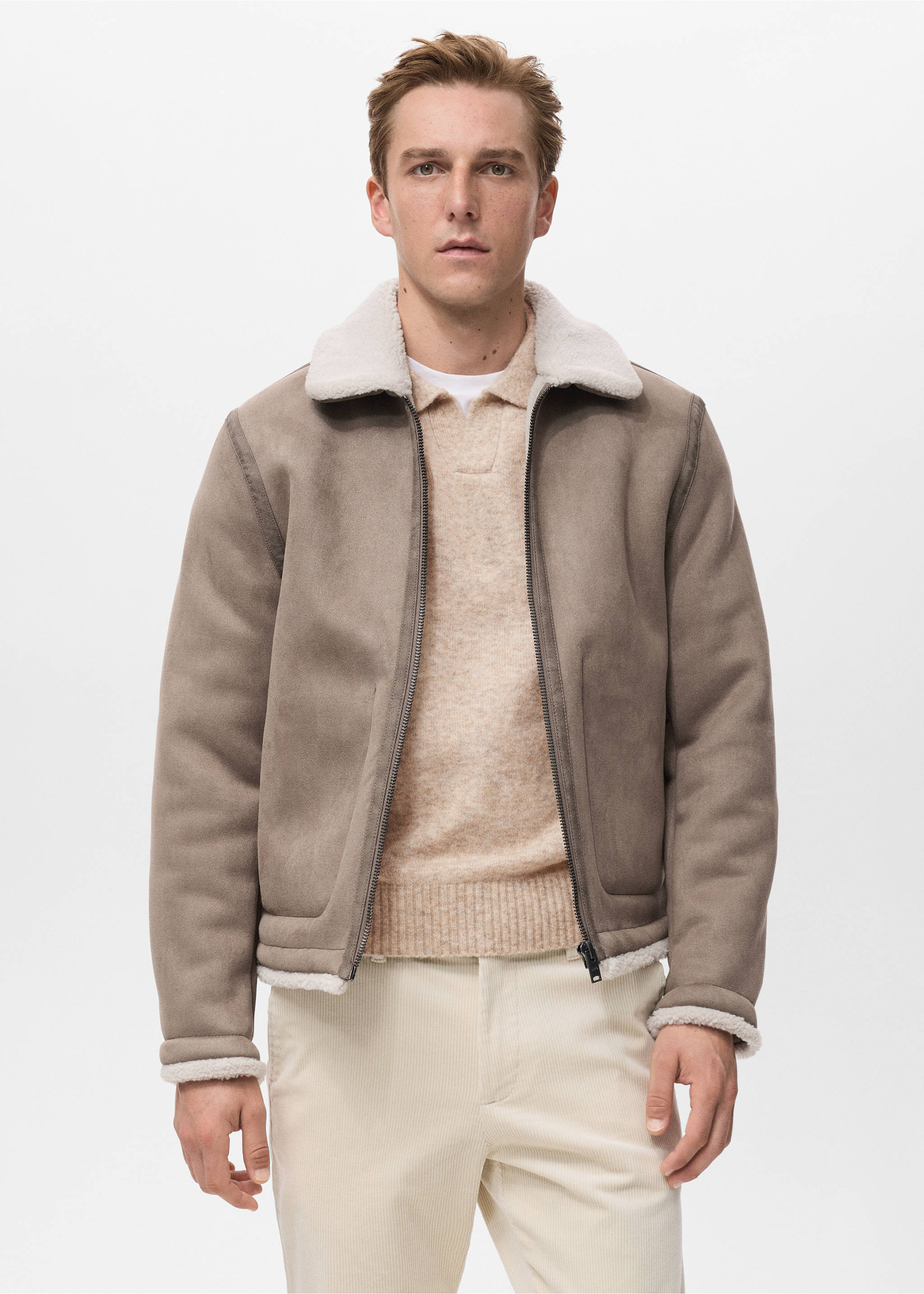 Veste double face détails moutonnés - Plan moyen, Marron moyen. Ref: 17027889-00.