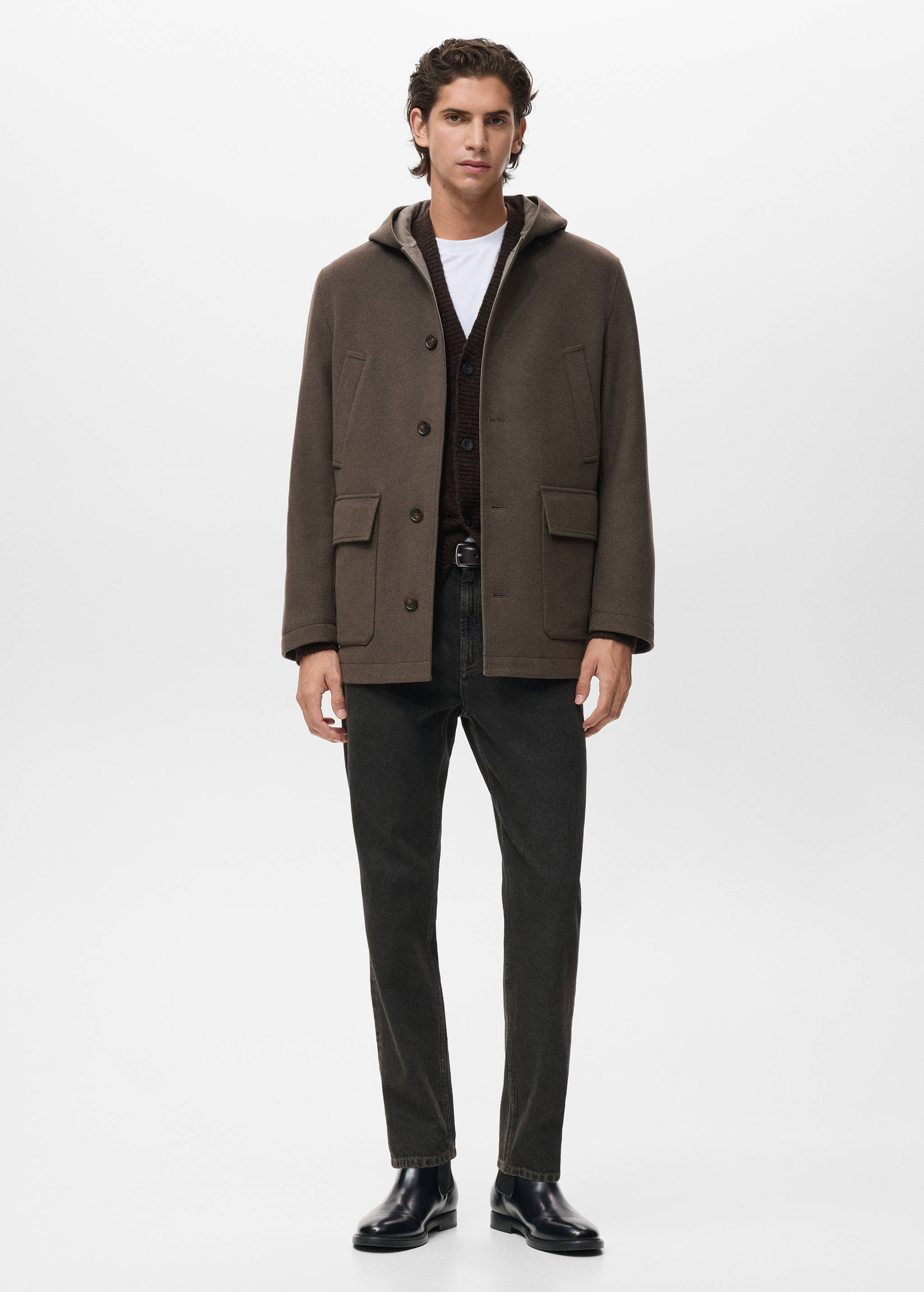 连帽羊毛大衣 - null