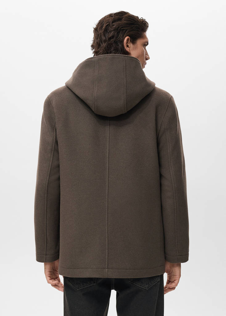 Hooded wool coat — Medium Brown