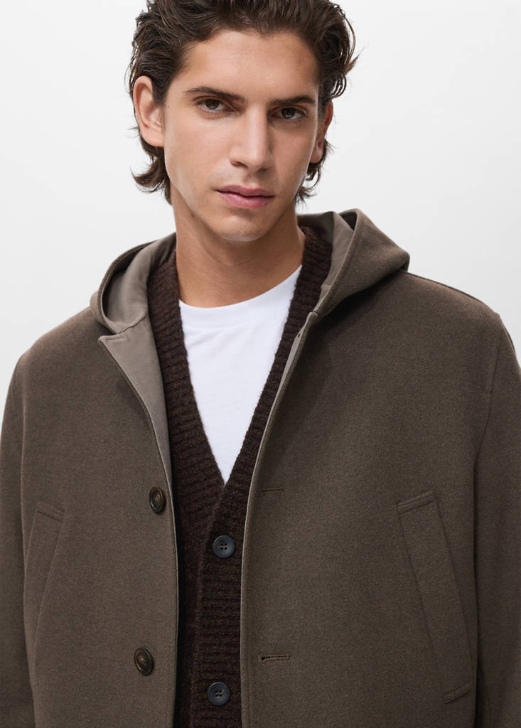 Hooded wool coat — Medium Brown